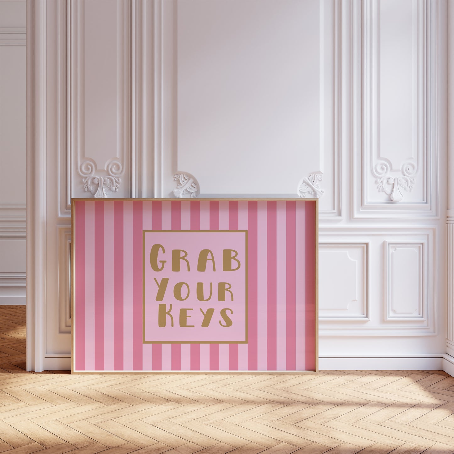 Grab Your Keys Pink Striped Art Print - Digital Print
