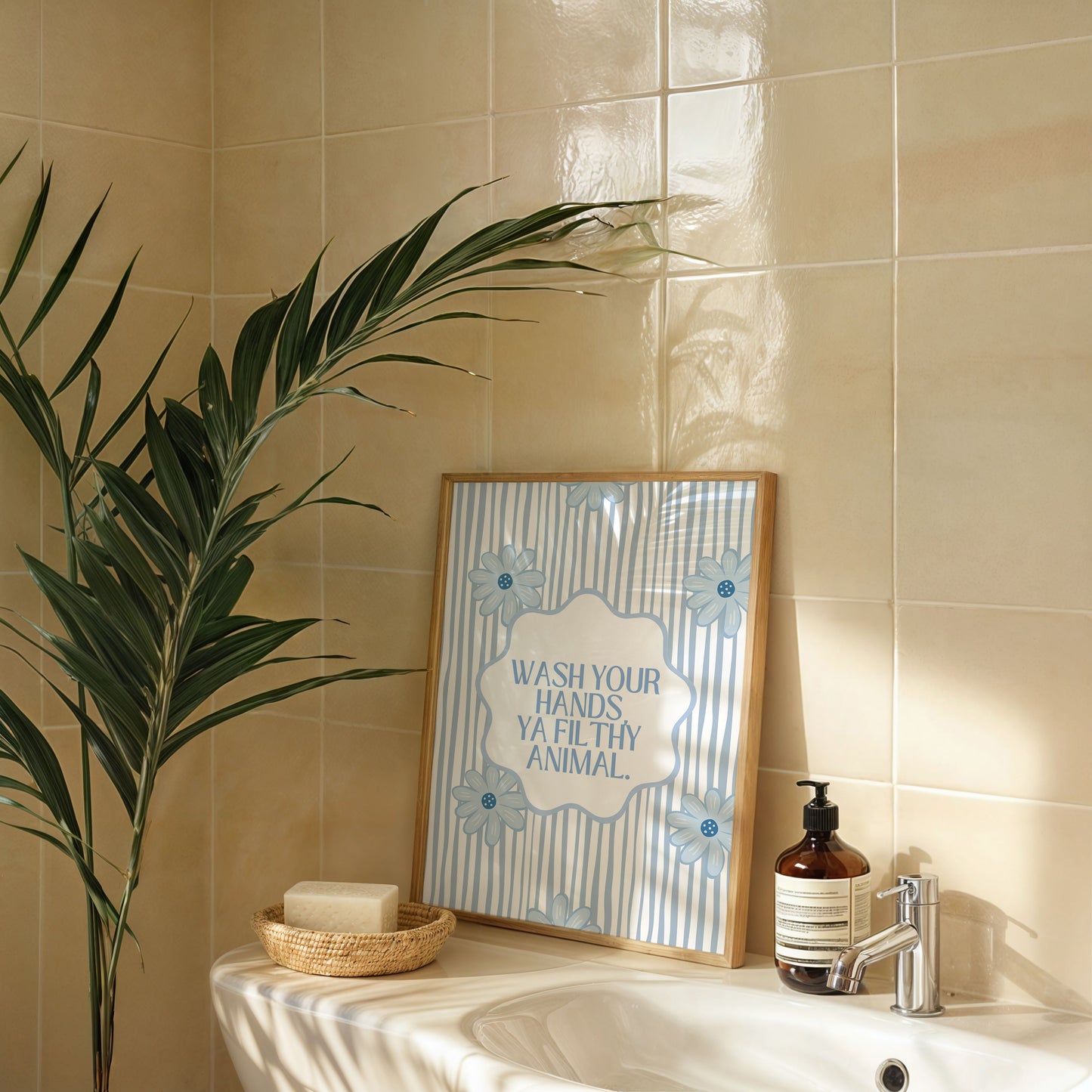 Blue Wash Your Hands You Filthy Animal Bathroom Print - Digital Print