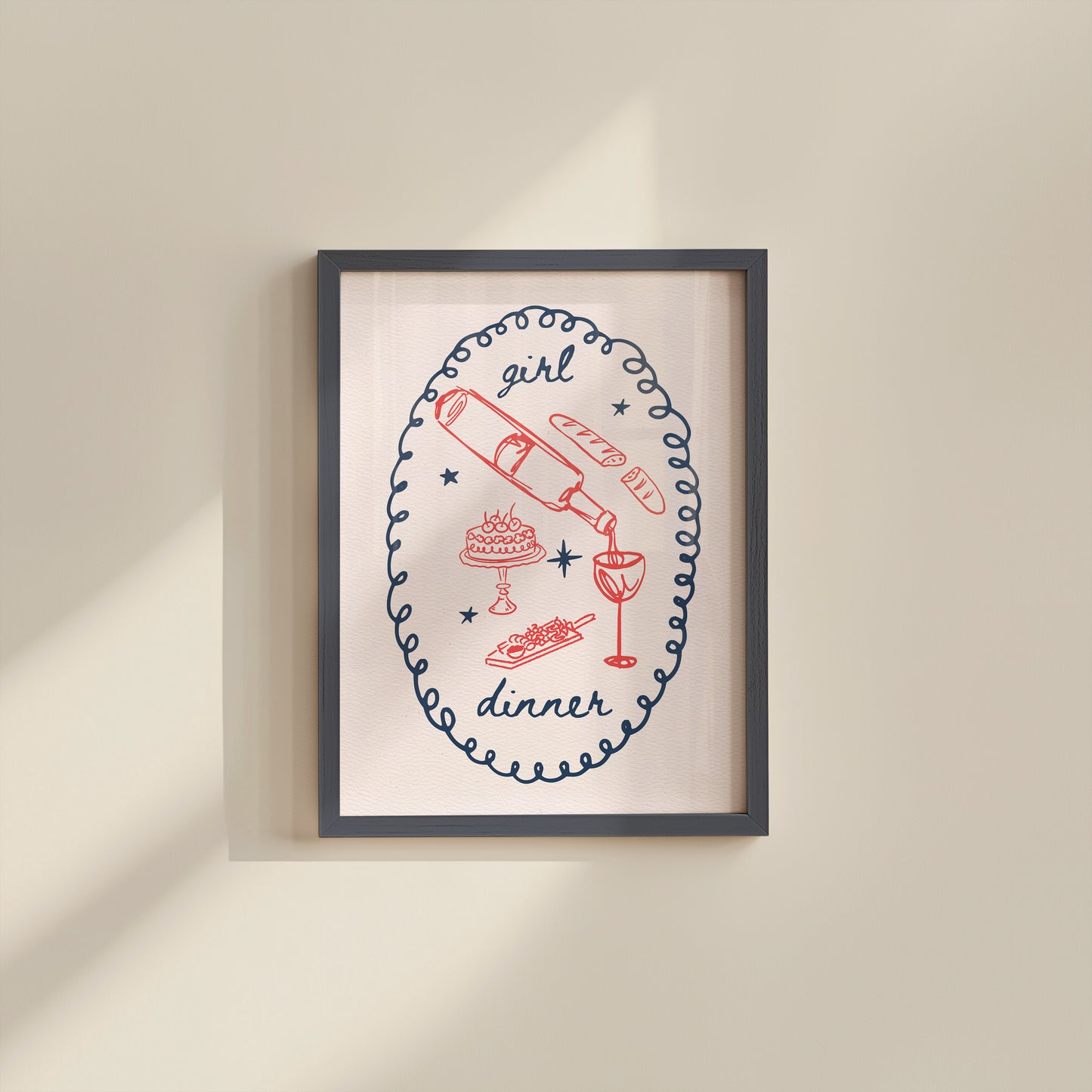 Cute Girl Dinner Art Print - Digital Print