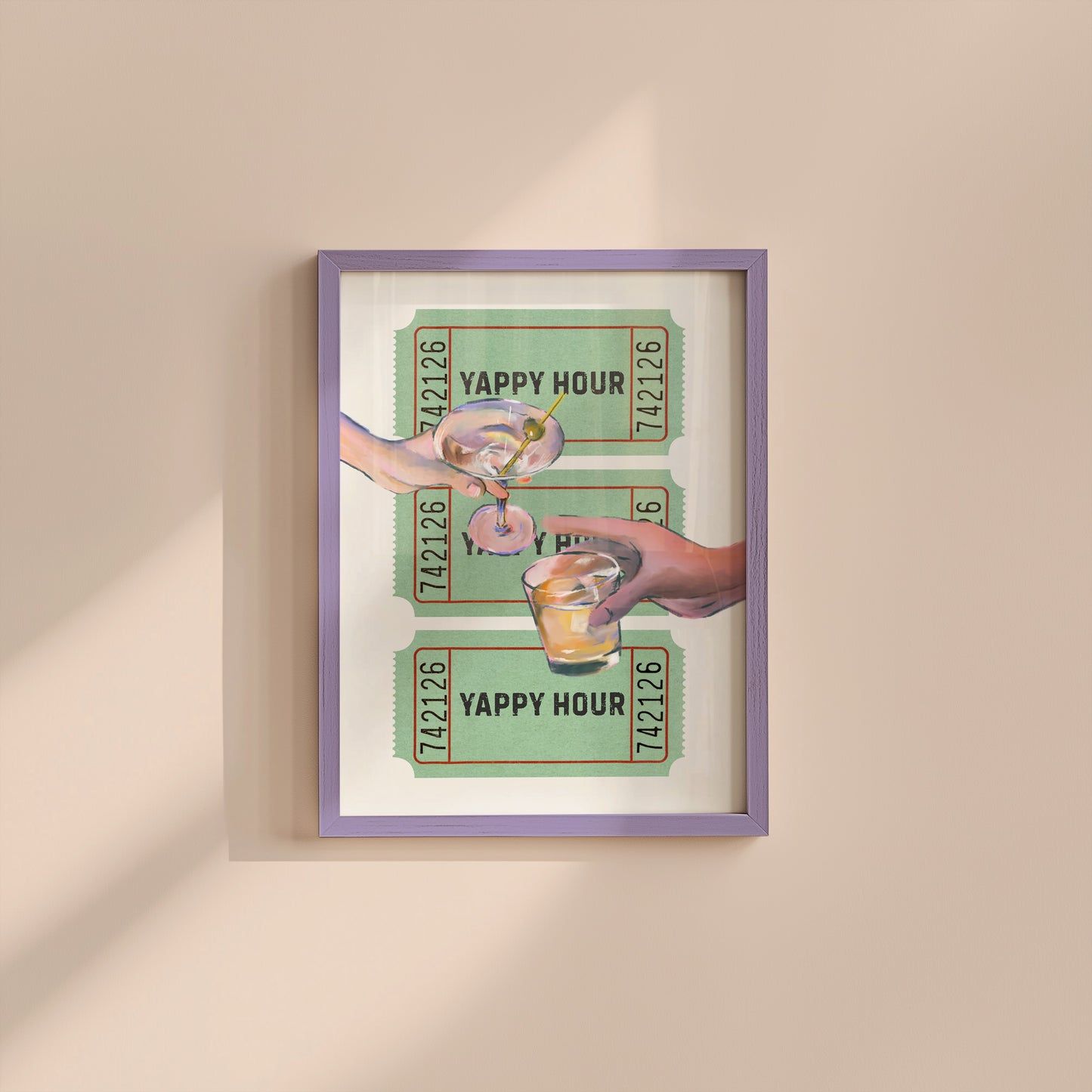 Yappy Hour Retro Drink Ticket Cocktail Art Poster - Digital Print
