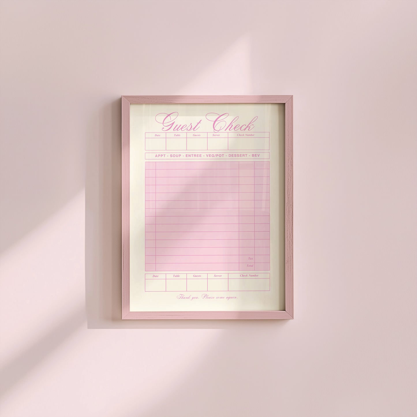 Retro Pink Blank Guest Check - Digital Print