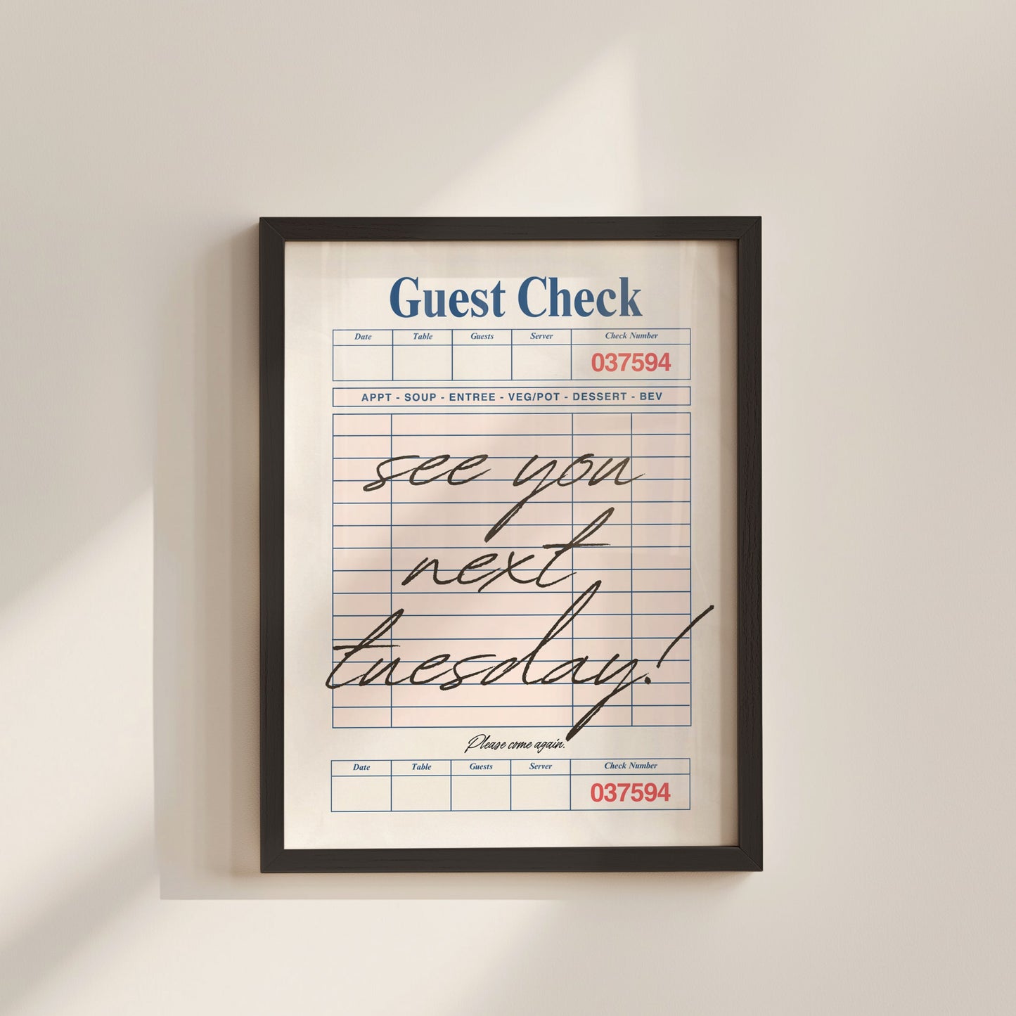 See You Next Tuesday Vintage Guest Check Poster - Digital Print