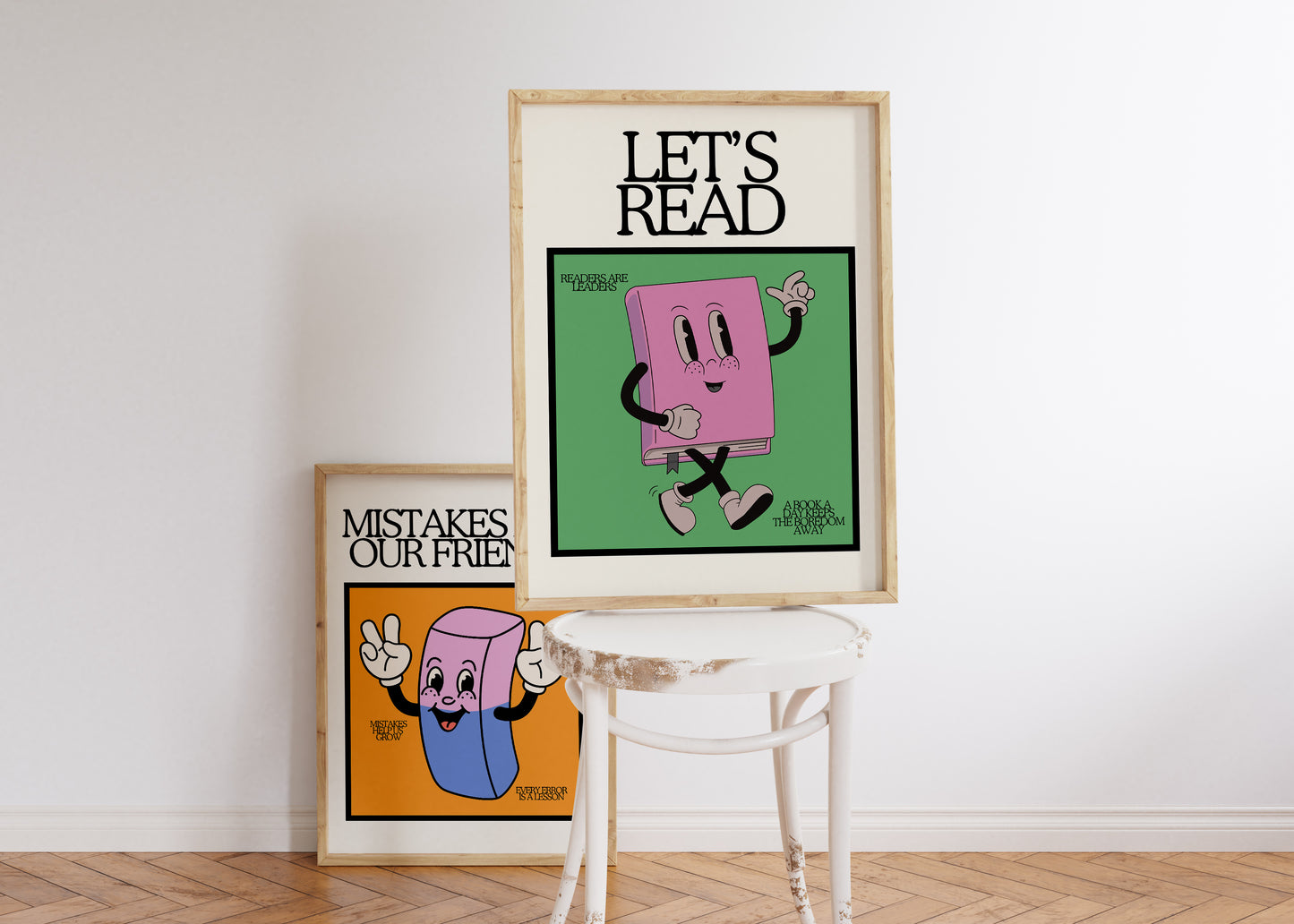 Cute Retro Book Character Classroom Art - Digital Print