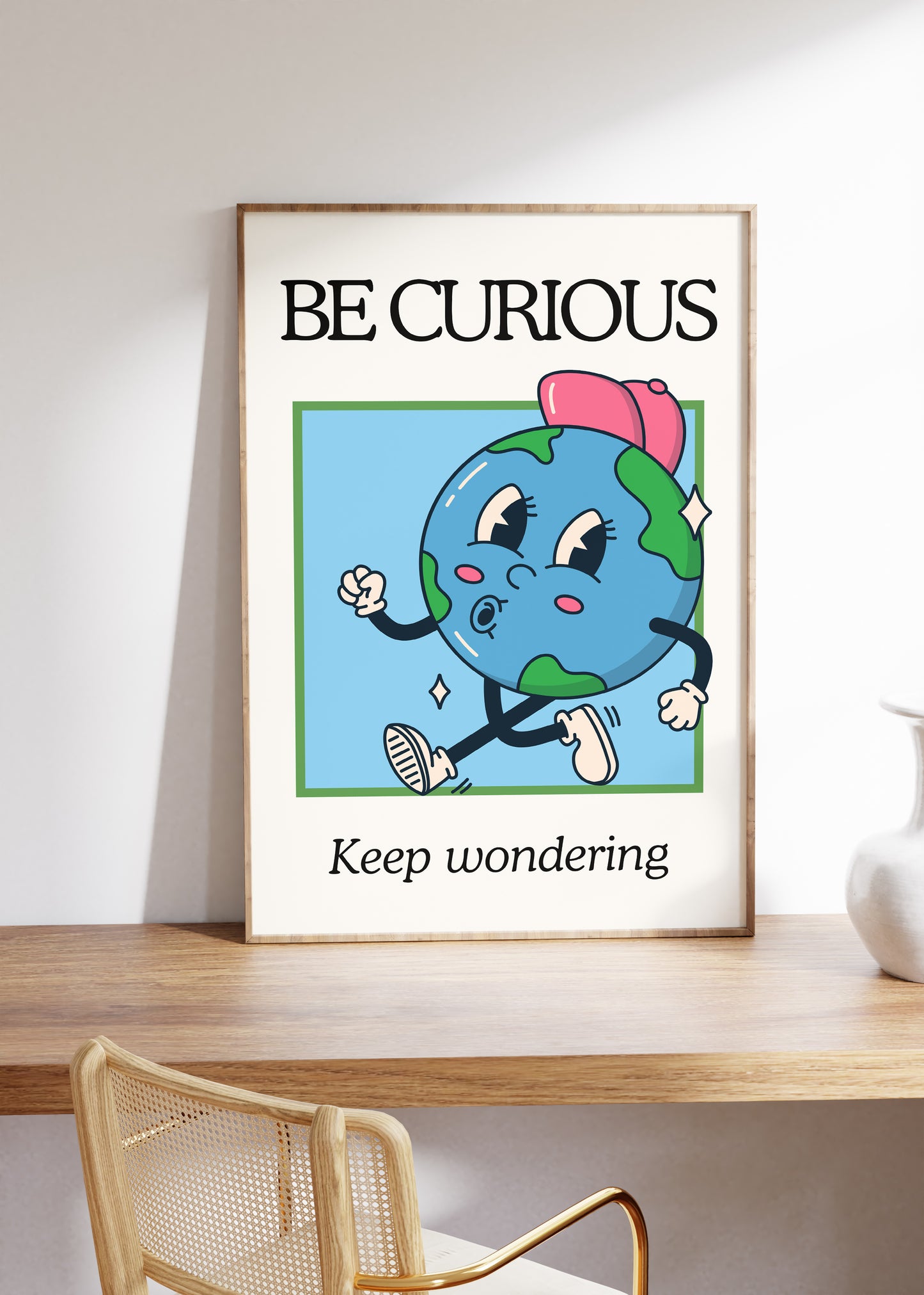 Be Curious Quote Vintage Mascot Classroom Art - Digital Print