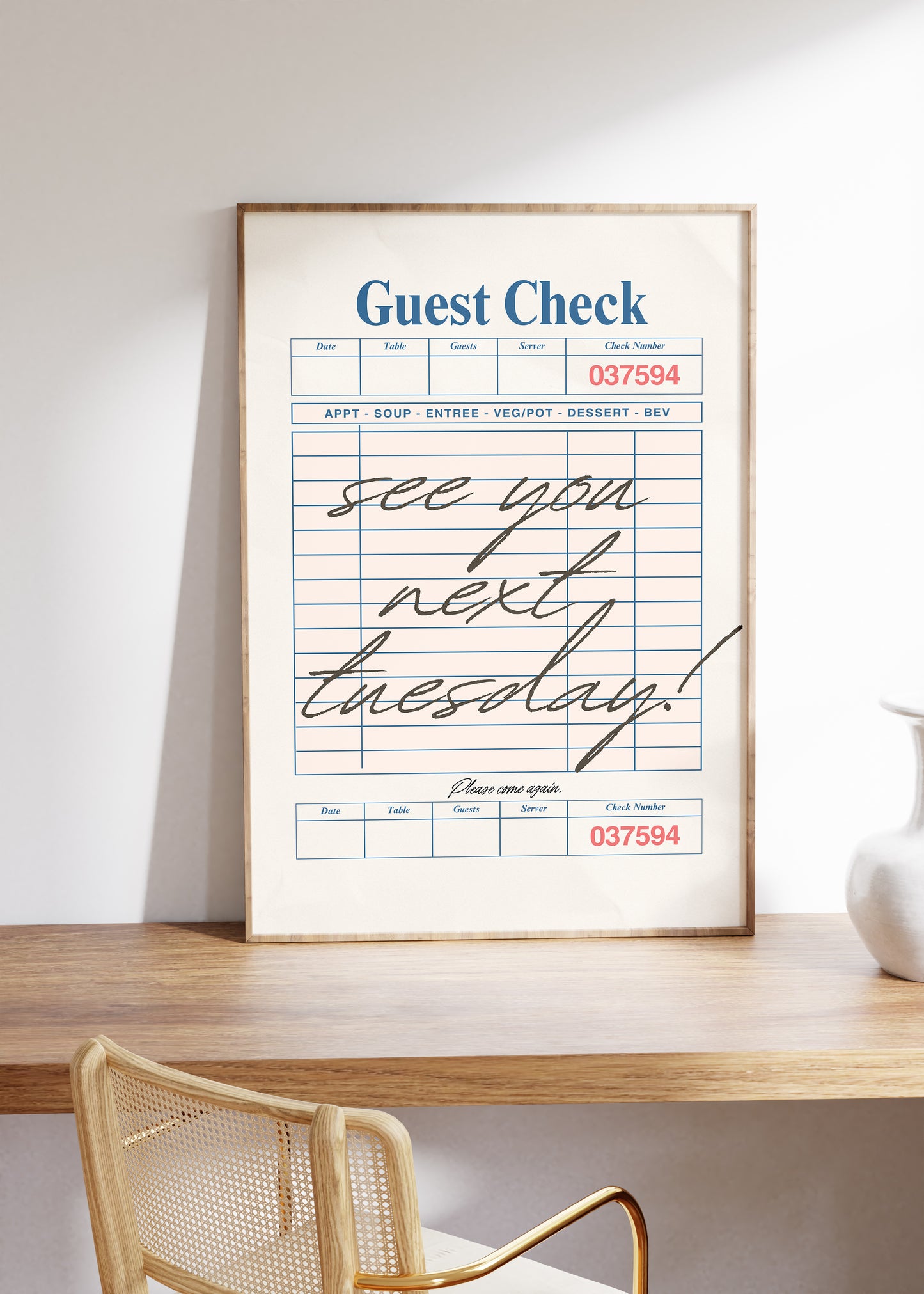 See You Next Tuesday Vintage Guest Check Poster - Digital Print