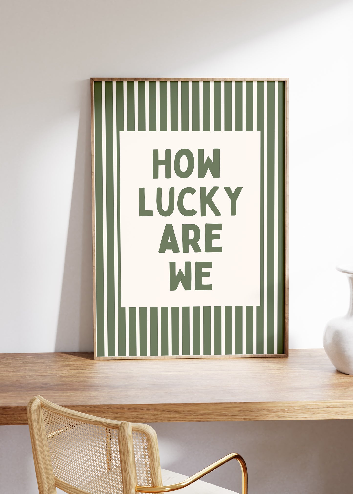 How Lucky Are We Green Striped Print - Digital Print