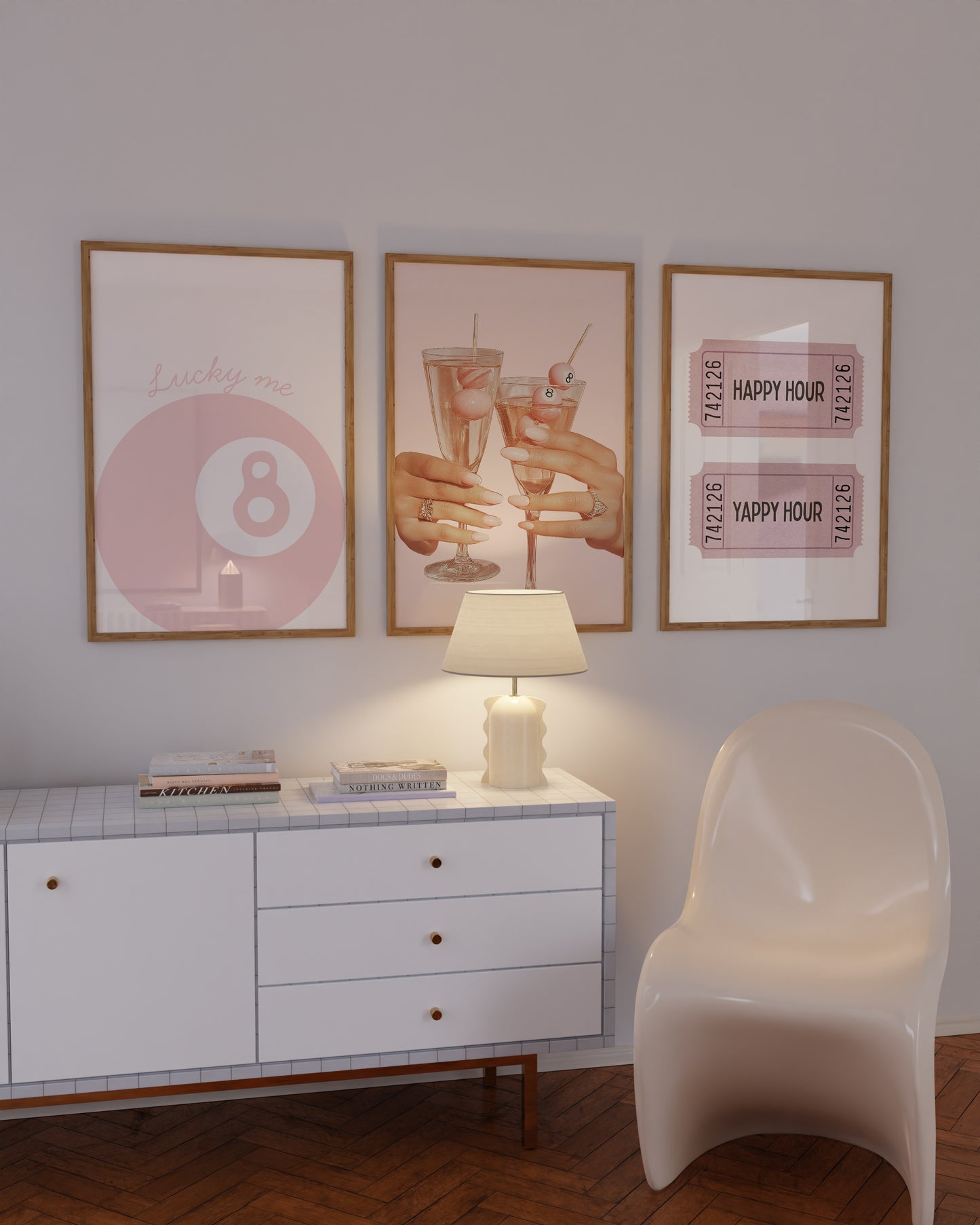 8-Ball Art Set of 3 Gallery Prints - Pink Stockholm Room Decor - Digital Print