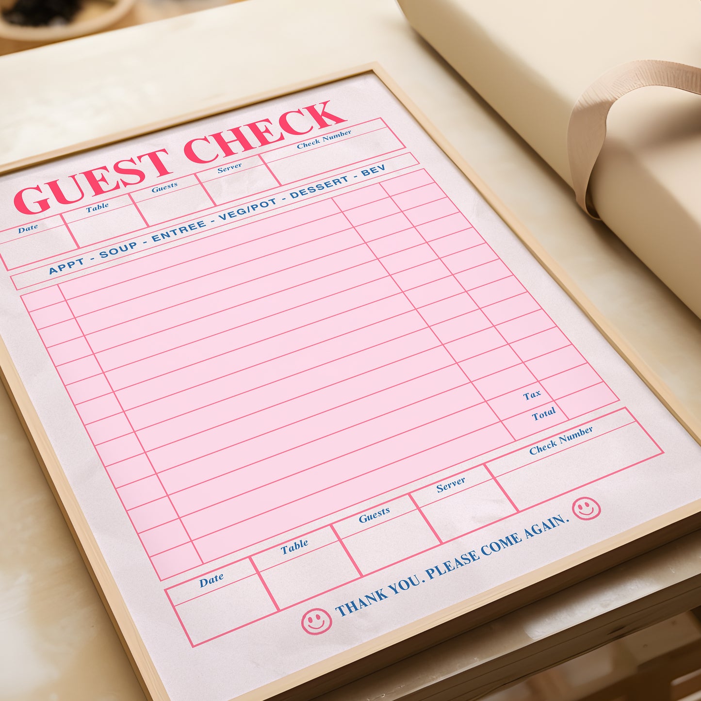 Retro Pink Blank Guest Check - Digital Print