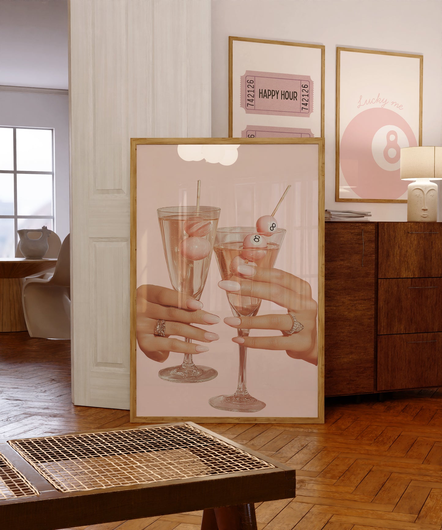 8-Ball Art Set of 3 Gallery Prints - Pink Stockholm Room Decor - Digital Print