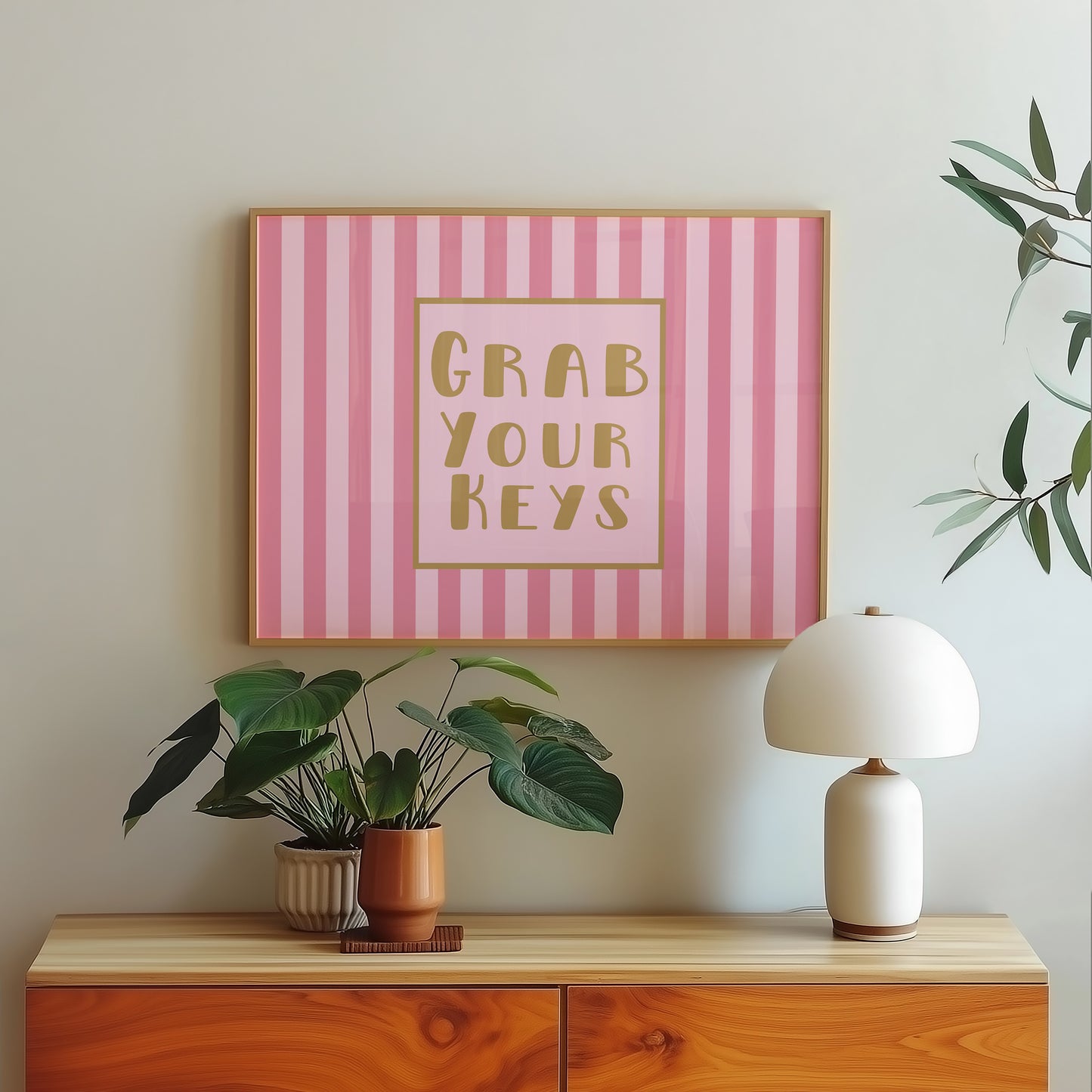 Grab Your Keys Pink Striped Art Print - Digital Print