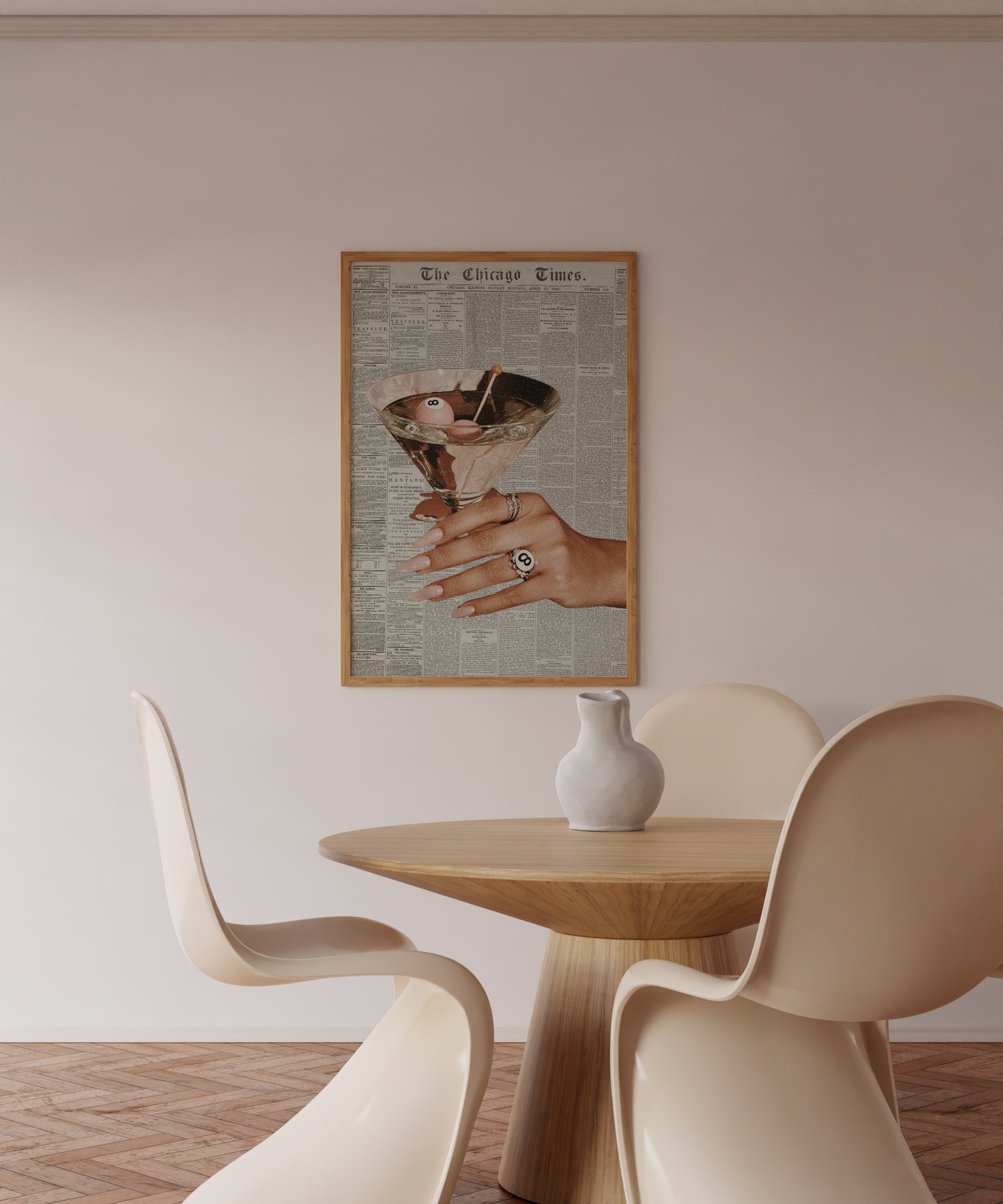 Pink Retro 8-Ball Martini Cocktail Print - Digital Print