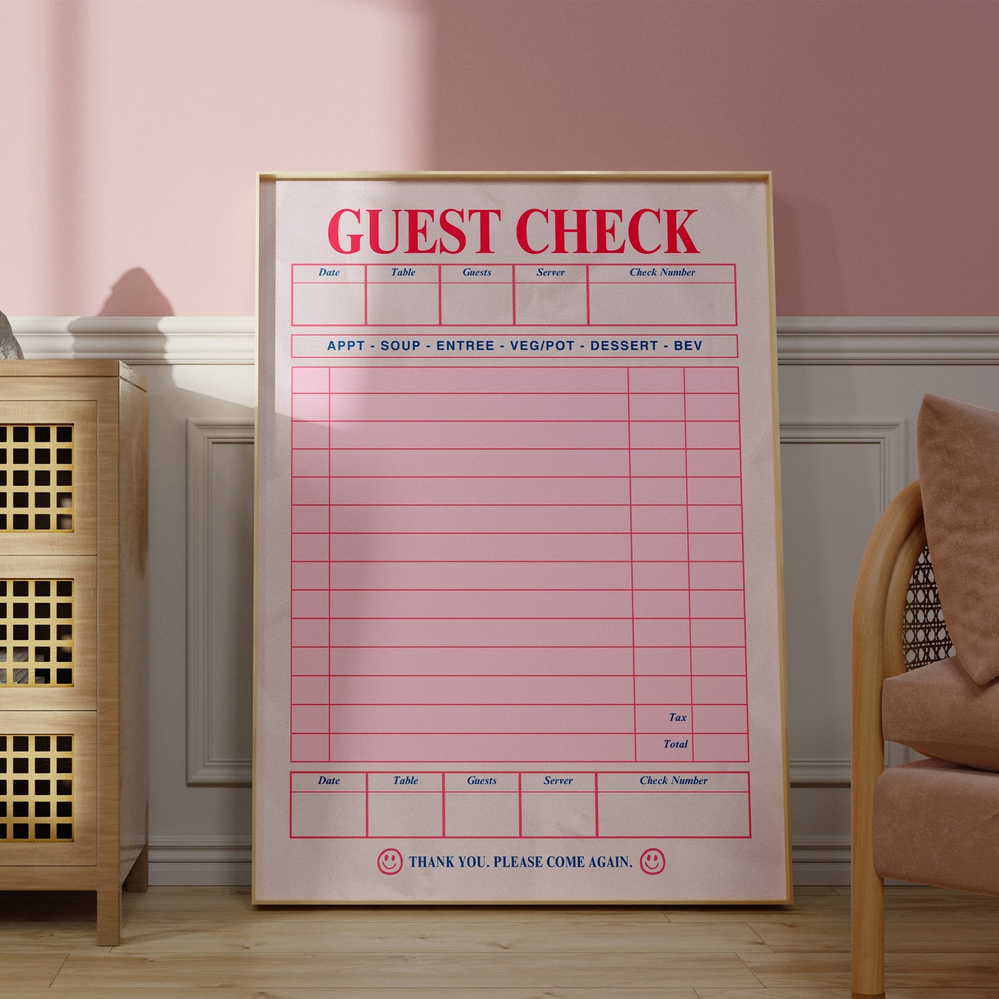 Retro Pink Blank Guest Check - Digital Print