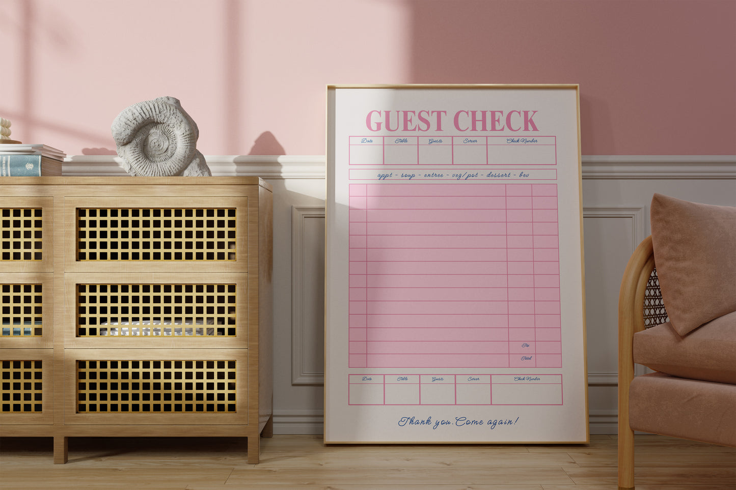Pink Retro Blank Guest Check - Digital Print