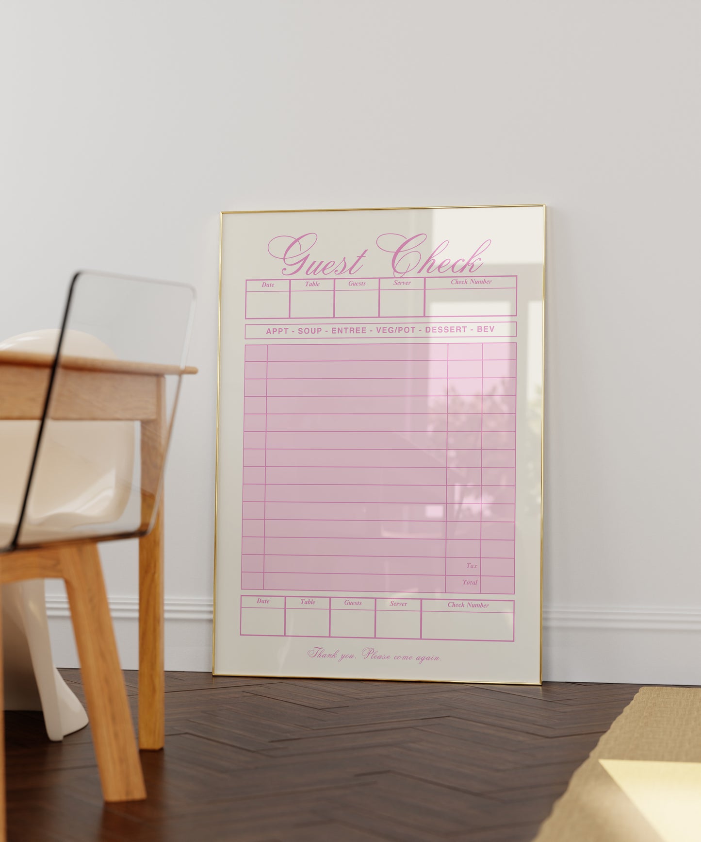 Retro Pink Blank Guest Check - Digital Print