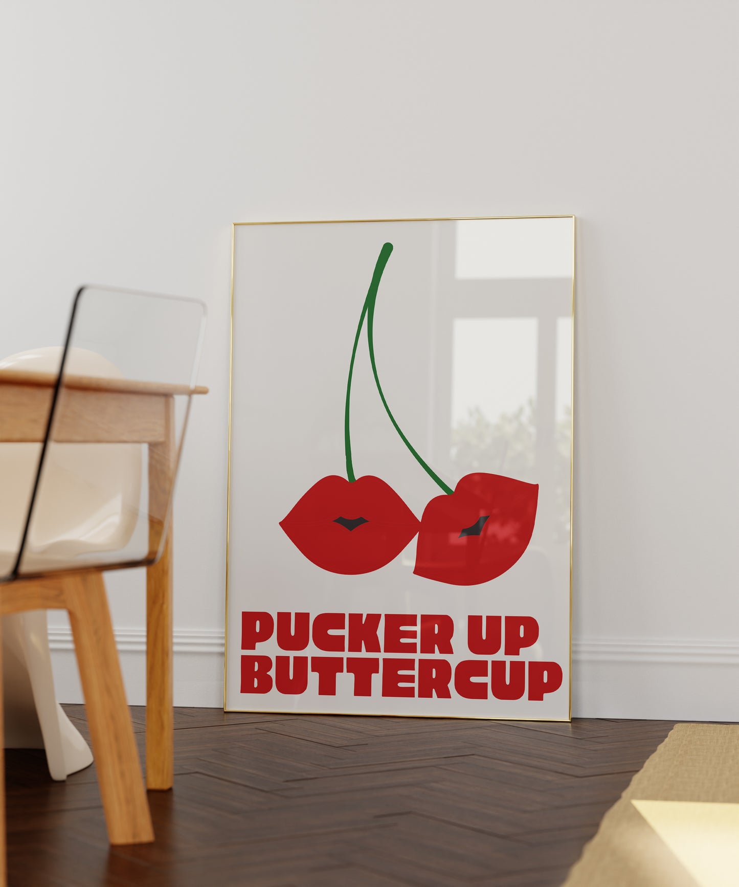 Pucker Up Buttercup Cherry Kiss Art - Digital Print