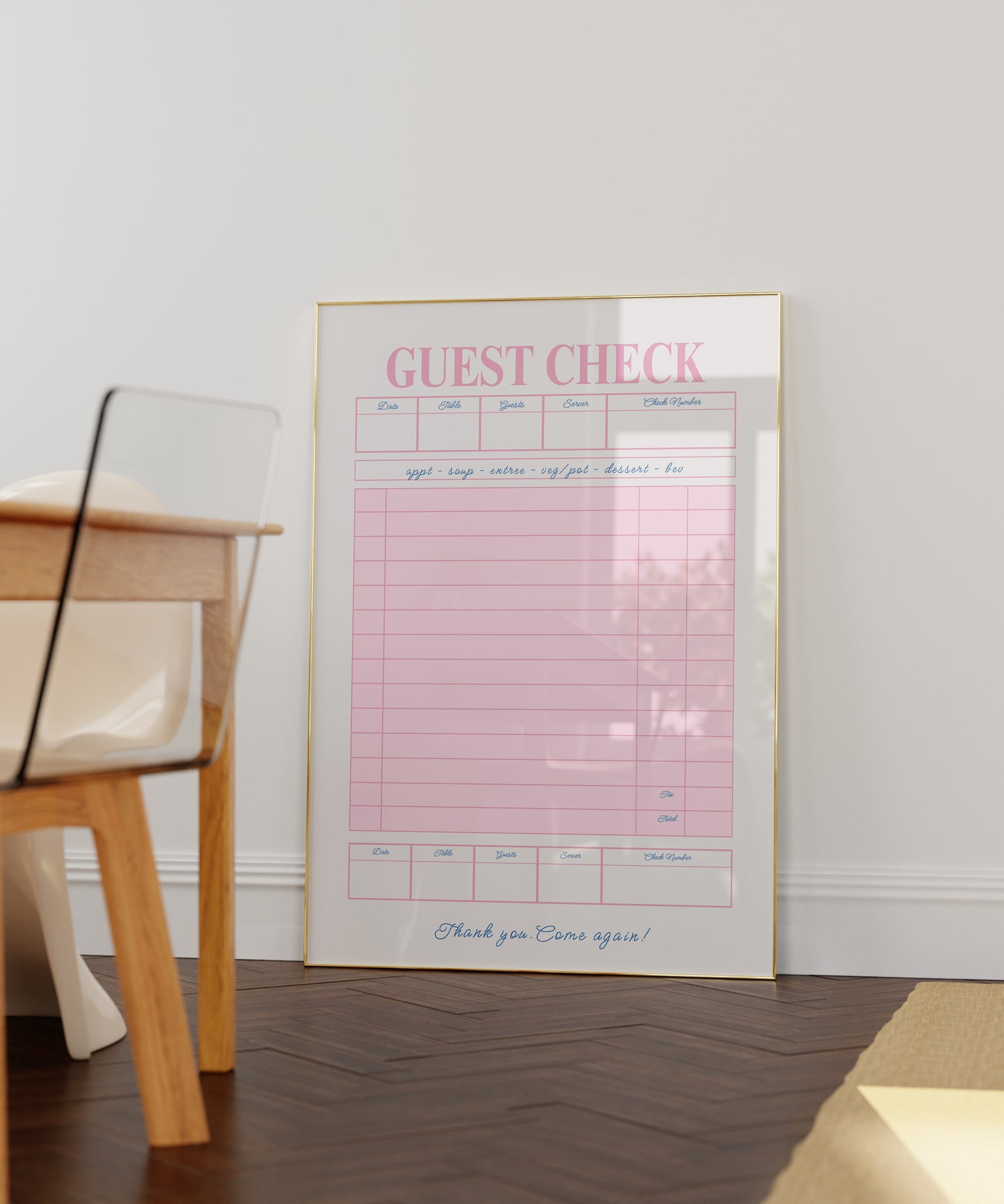Pink Retro Blank Guest Check - Digital Print