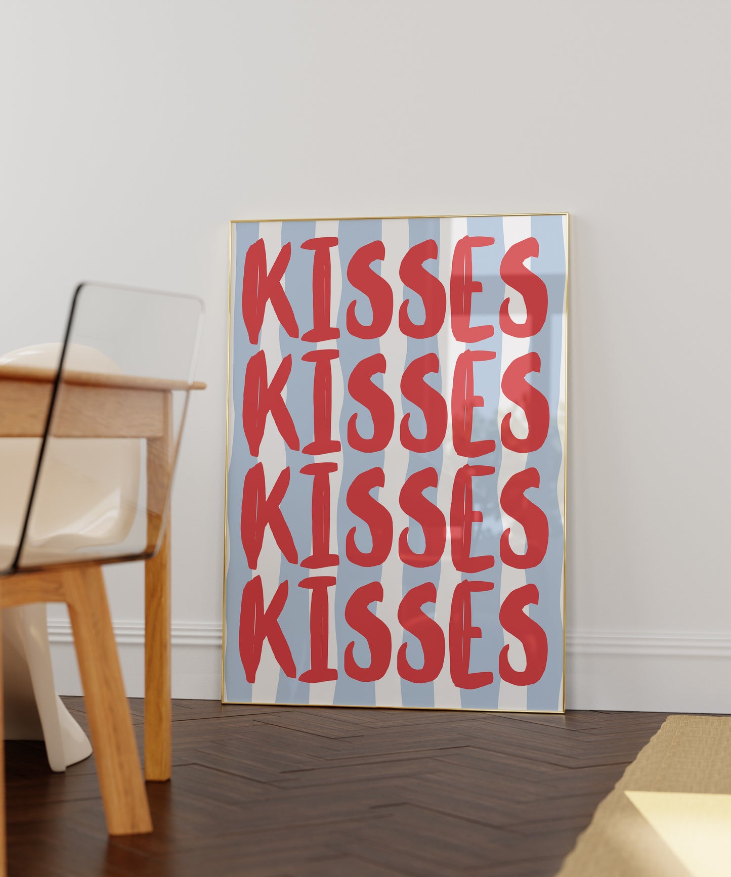 Red & Blue Striped Striped Kisses Print - Digital Print