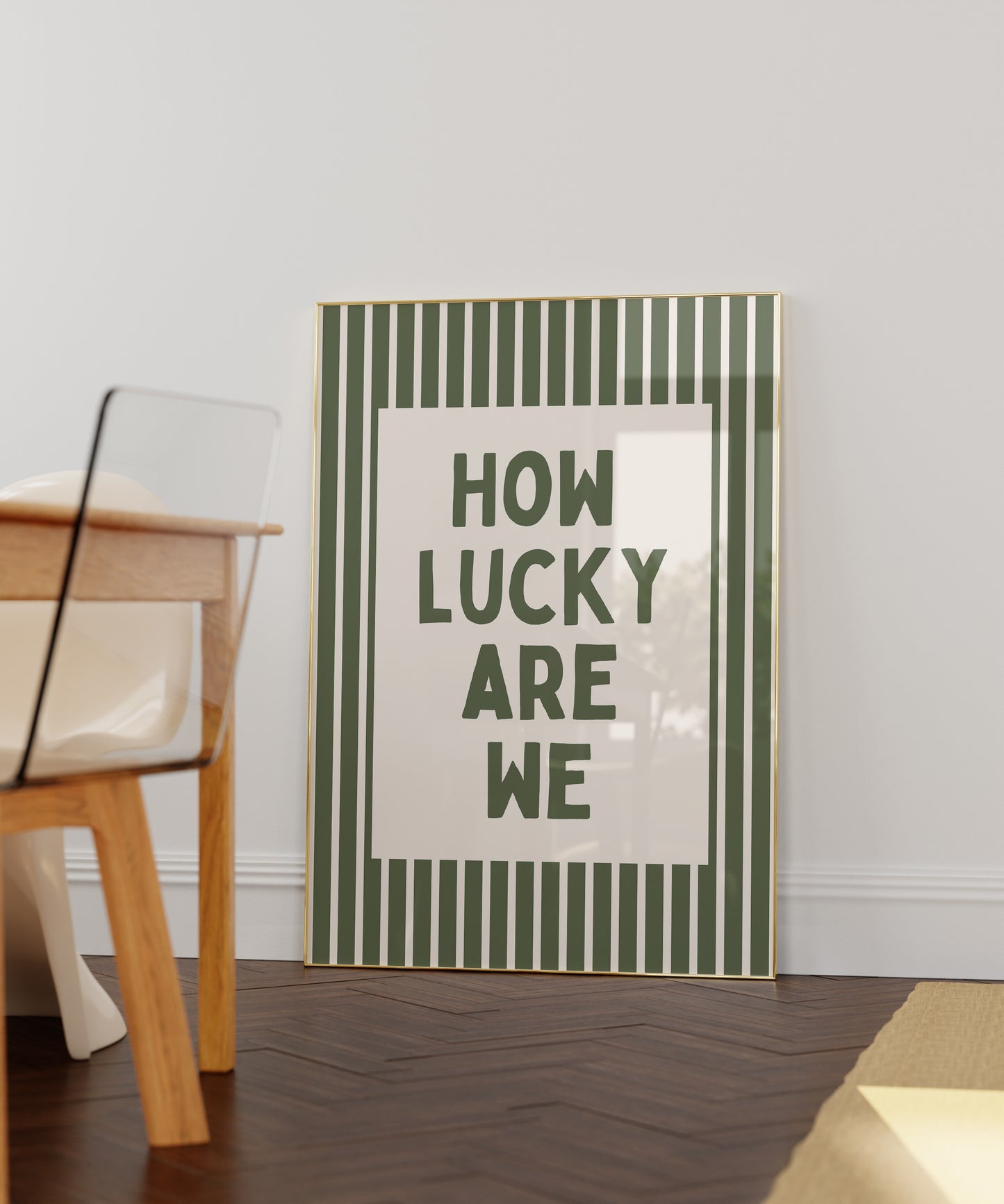 How Lucky Are We Green Striped Print - Digital Print