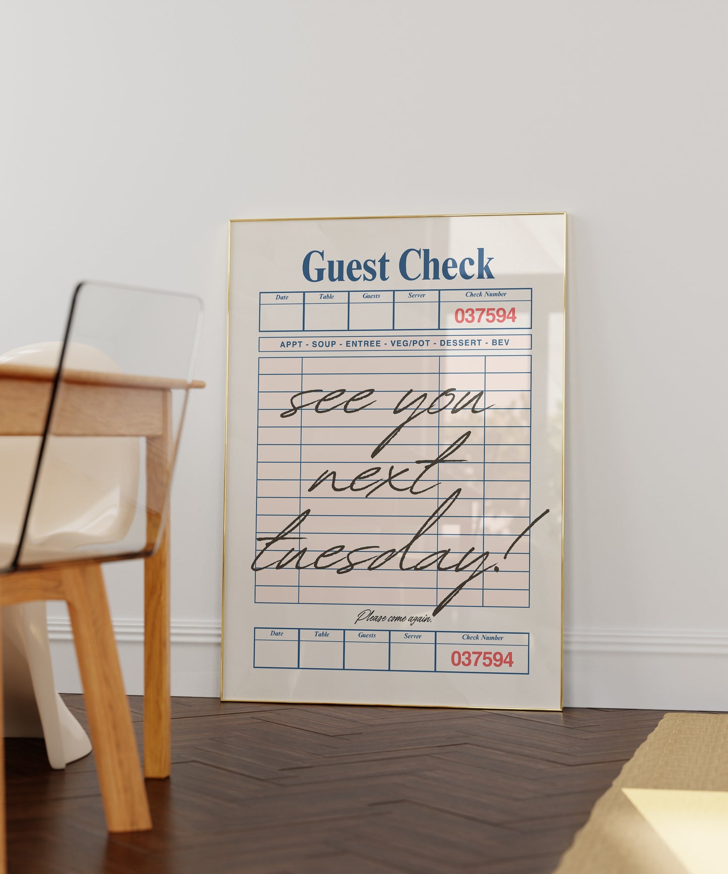 See You Next Tuesday Vintage Guest Check Poster - Digital Print