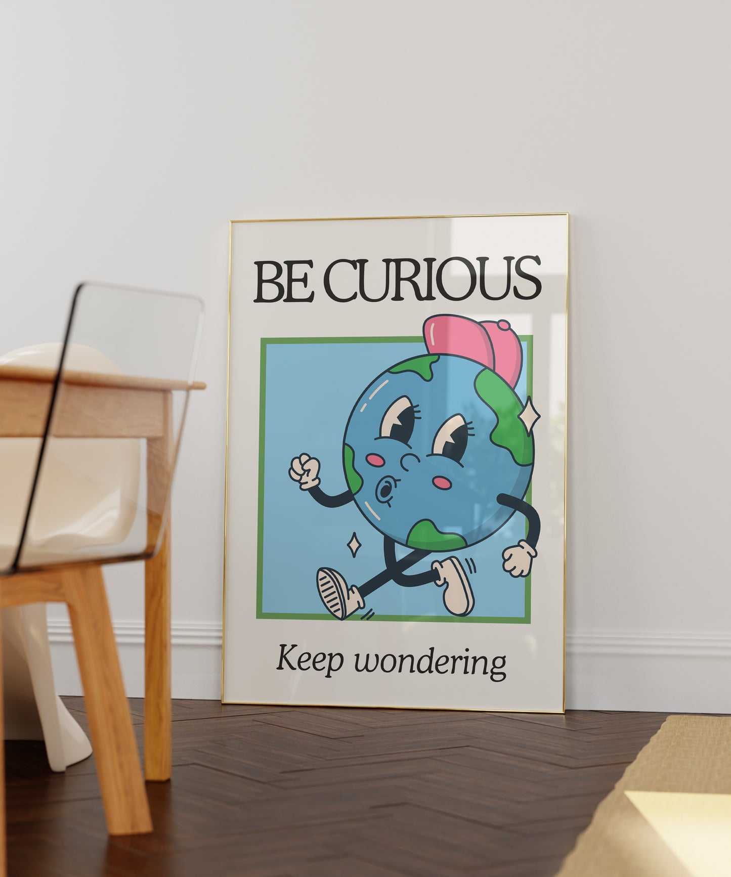 Be Curious Quote Vintage Mascot Classroom Art - Digital Print