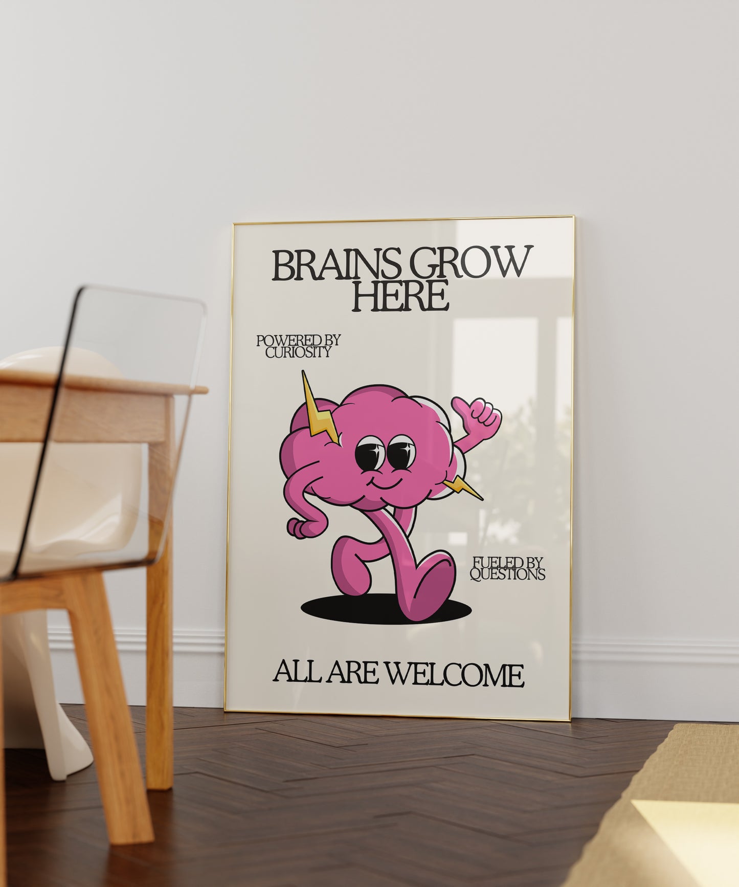 Brains Grow Here | Retro Character Classroom Art - Digital Print