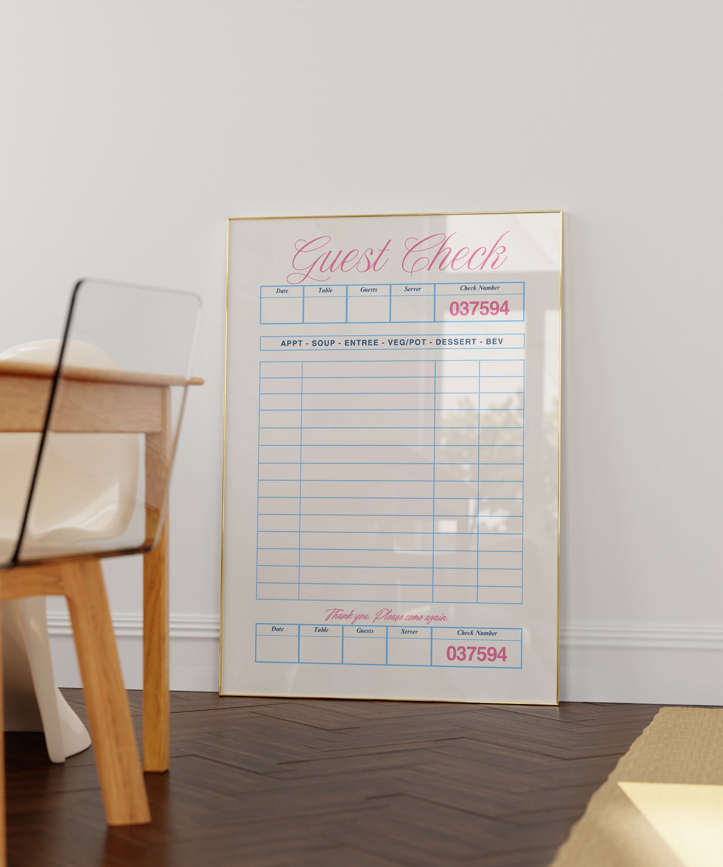 Pink Retro Blank Guest Check - Digital Print