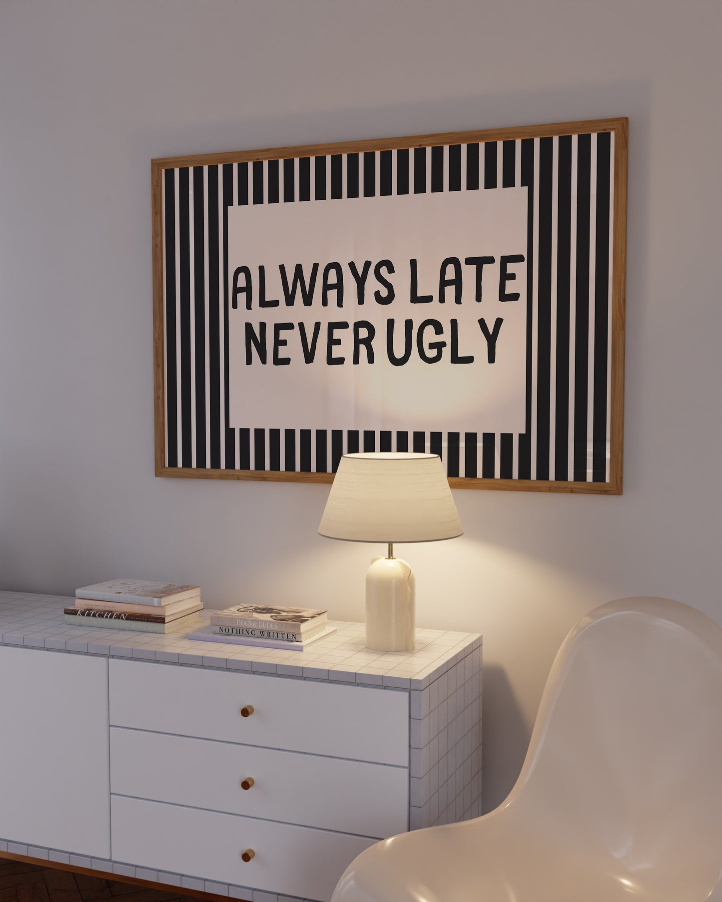 Always Late Never Ugly Modern Striped Art - Digital Print