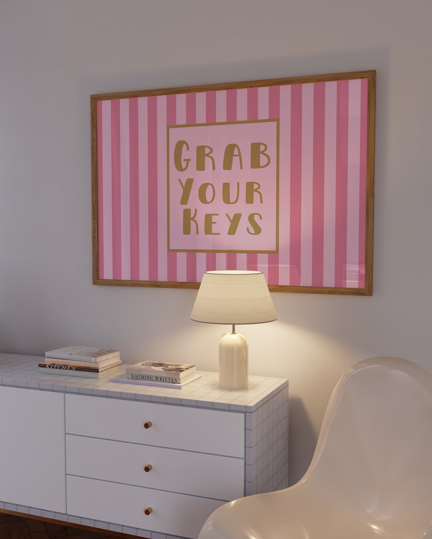 Grab Your Keys Pink Striped Art Print - Digital Print
