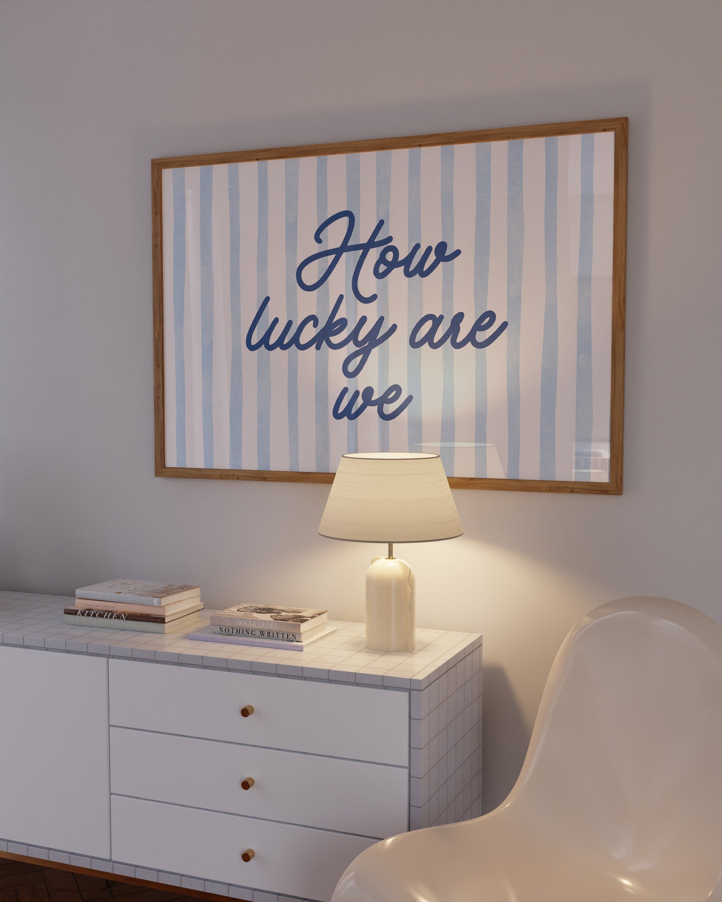 How Lucky Are We Blue Striped Print - Digital Print