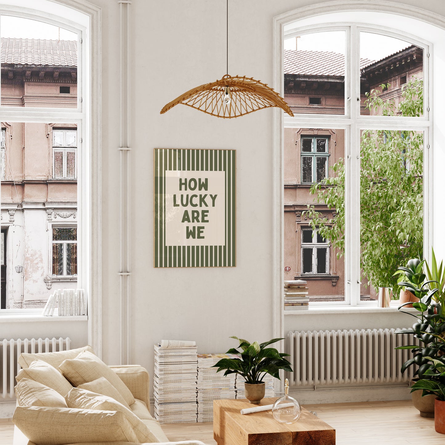 How Lucky Are We Green Striped Print - Digital Print