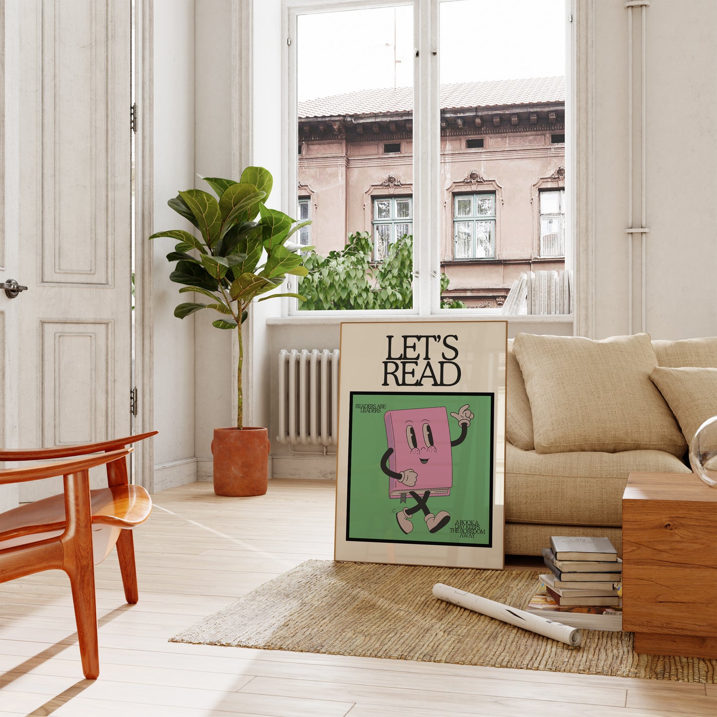 Cute Retro Book Character Classroom Art - Digital Print