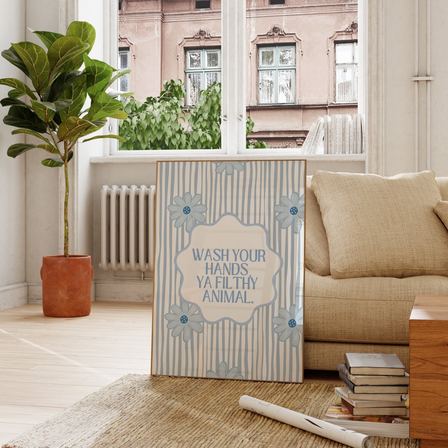 Blue Wash Your Hands You Filthy Animal Bathroom Print - Digital Print