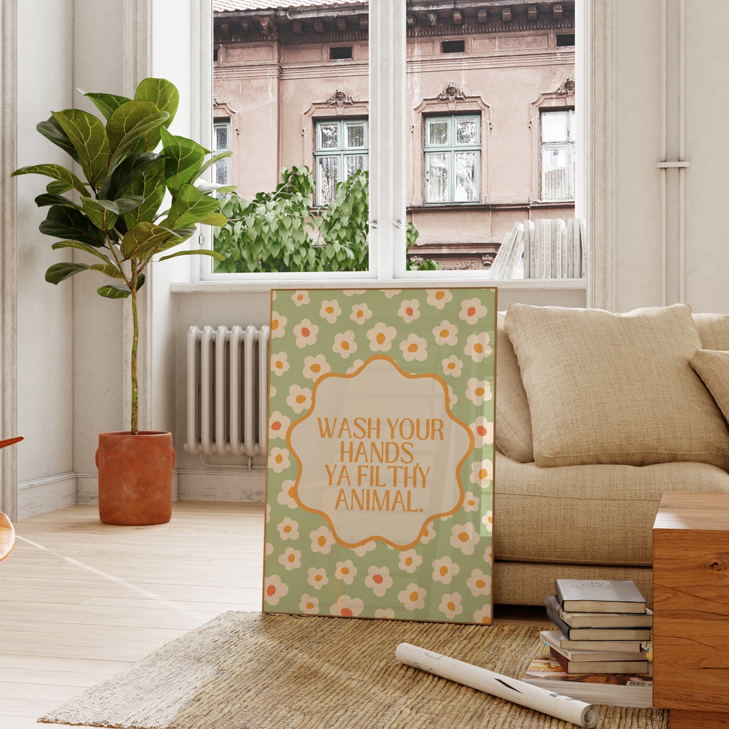 Wash Your Hands You Filthy Animal Cute Bathroom Print - Digital Print