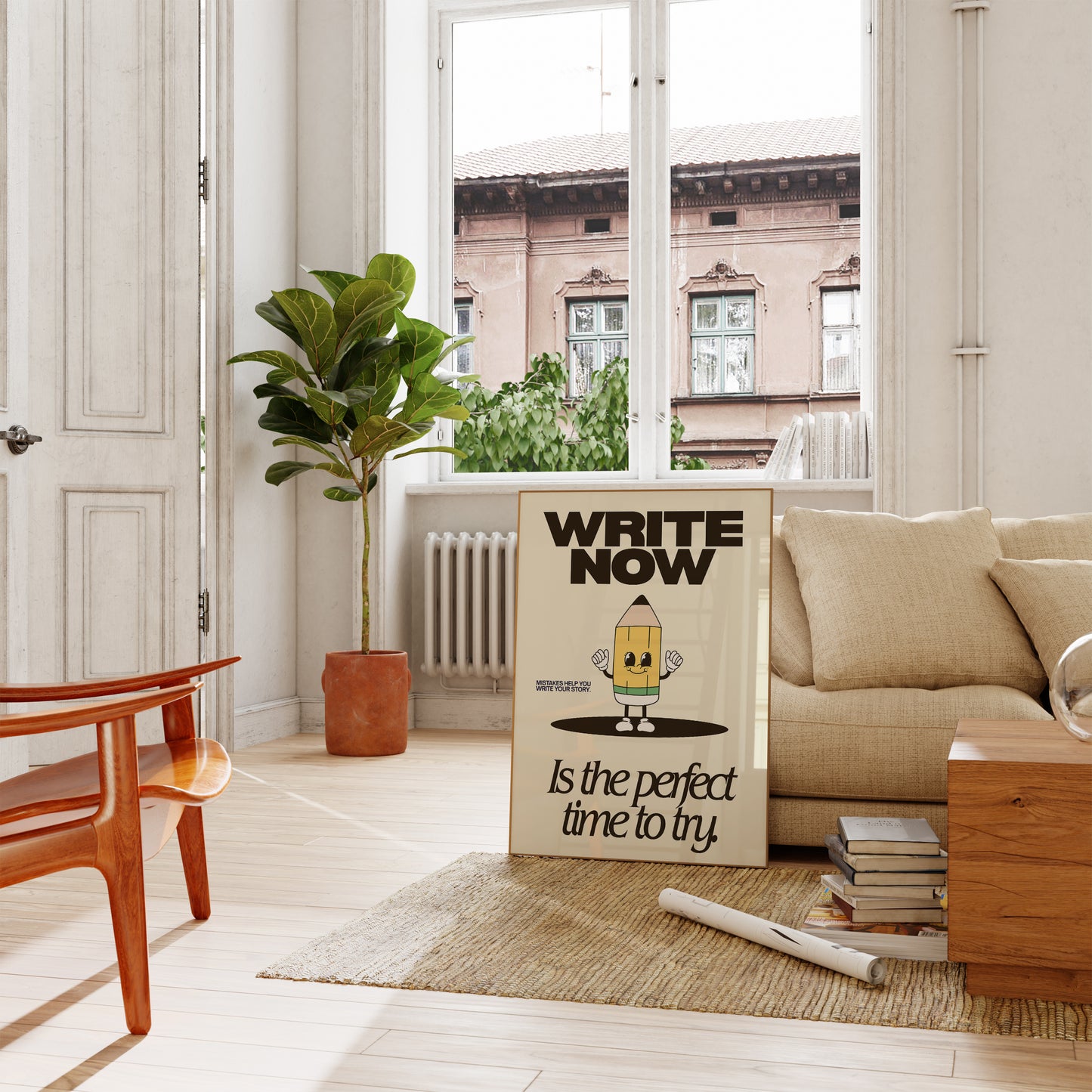 Write Now Cute Pencil Character Classroom Art - Digital Print