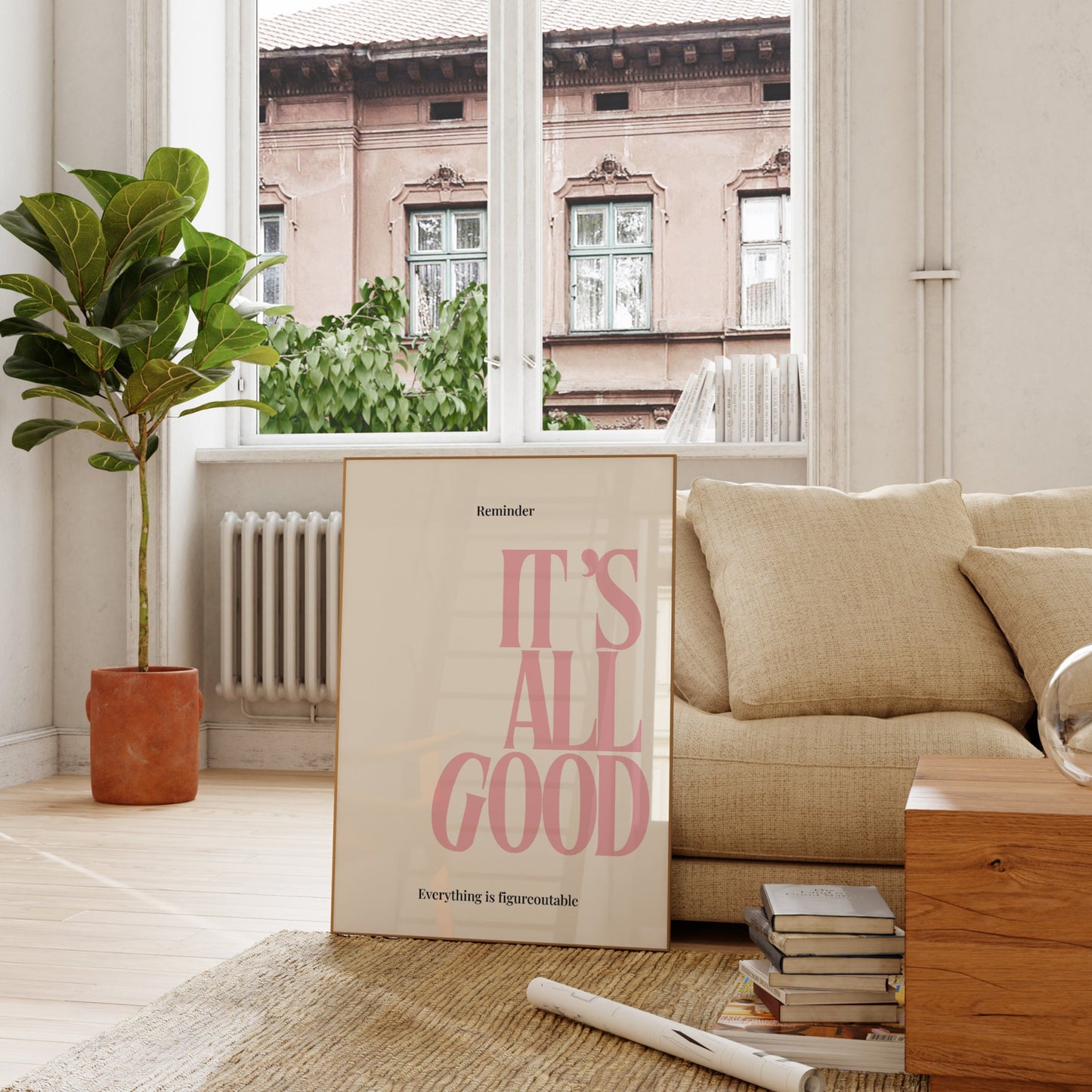 It's All Good Quote | Pink Wall Art | Positivity Print | Dorm Decor | Large Living Room Art | Office Art | Positive Office Quote