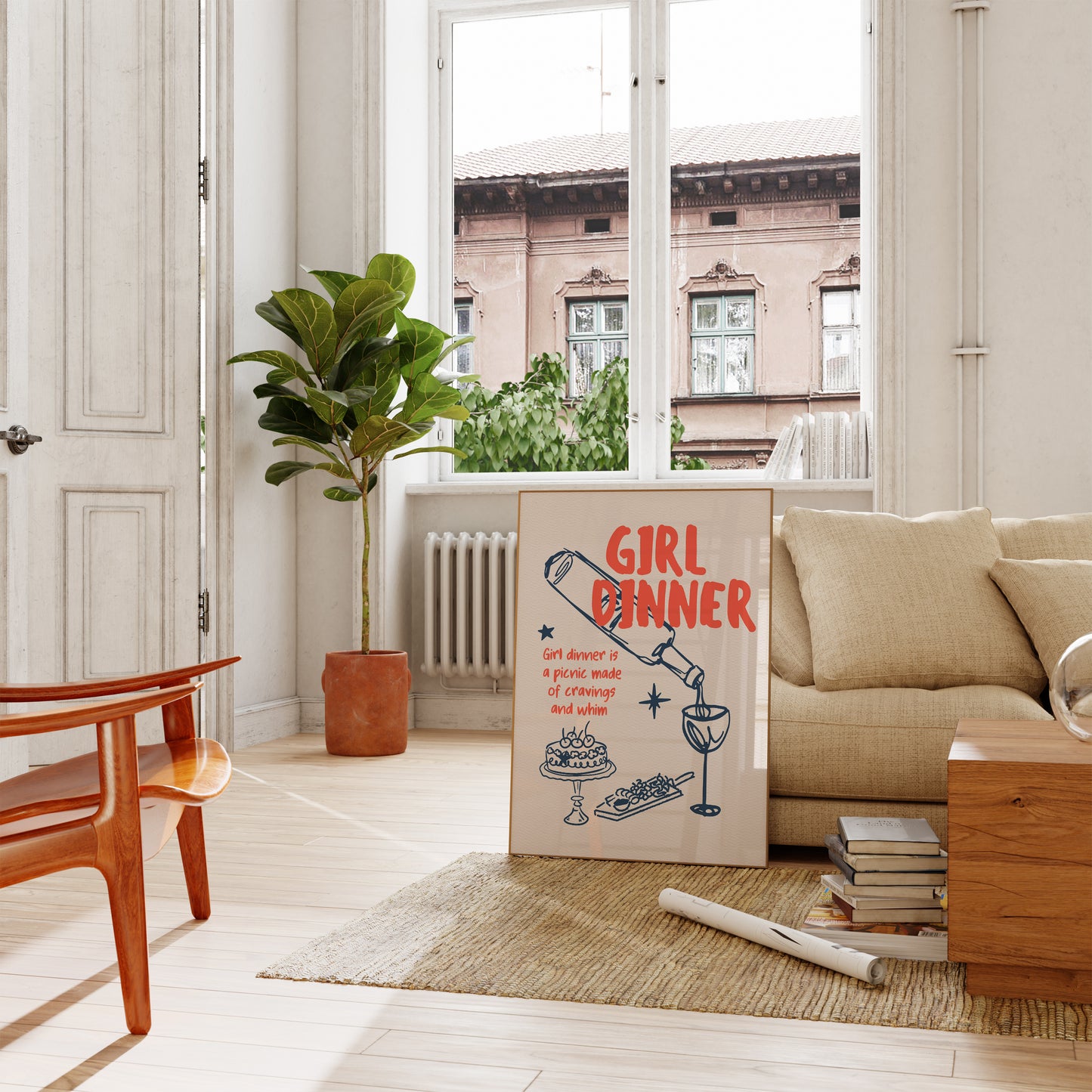 Cute Girl Dinner Art Print - Digital Print