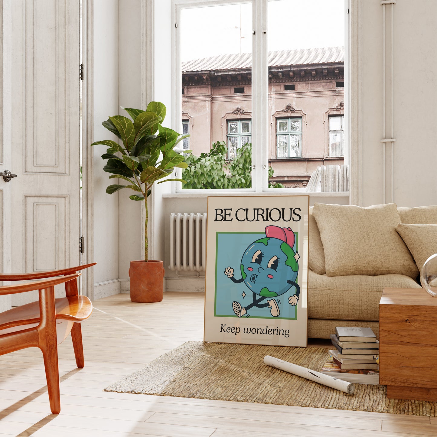 Be Curious Quote Vintage Mascot Classroom Art - Digital Print