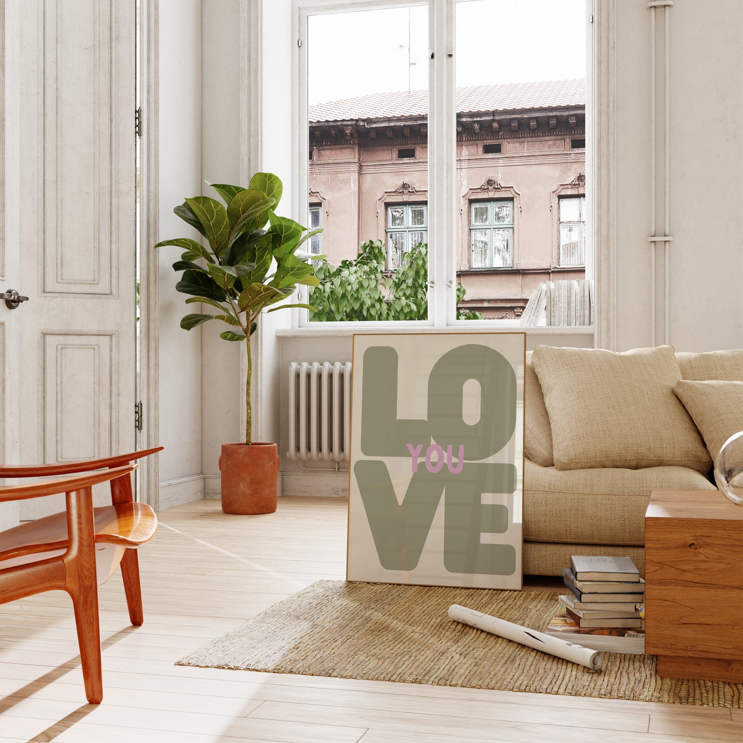 Sage Green Love You Typography Art - Digital Print