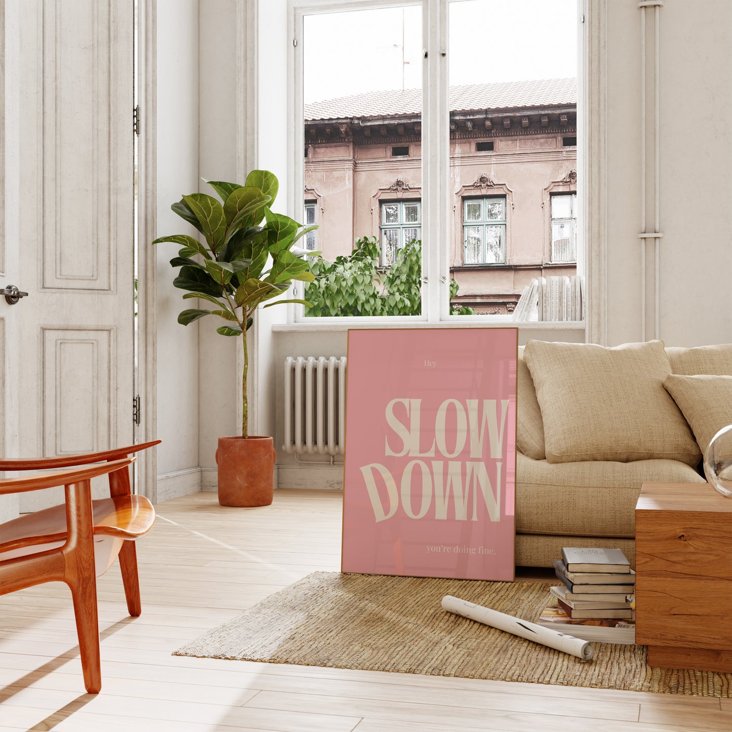Slow Down You Are Doing Fine Pink Empowerment Art - Digital Print