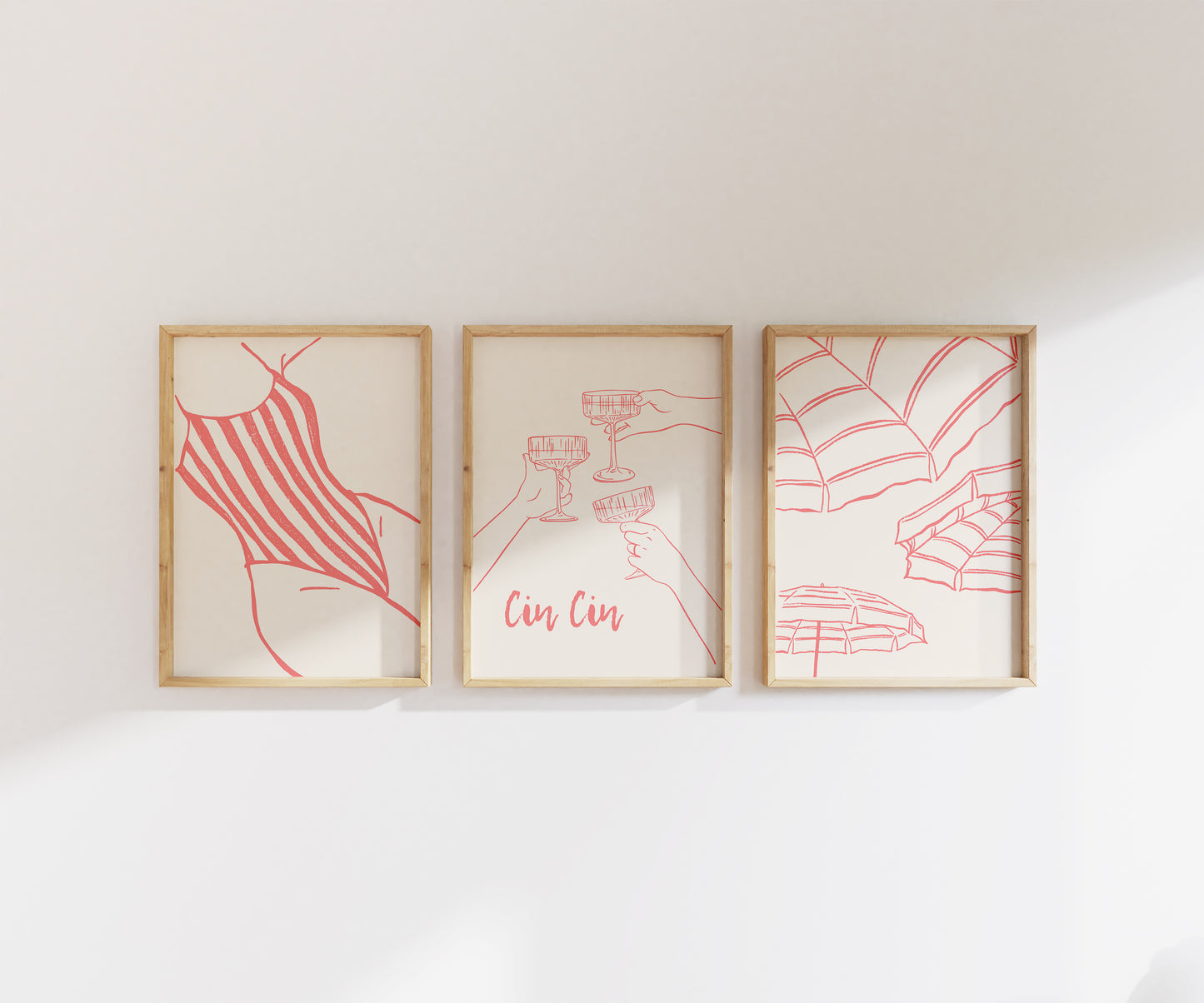 Coastal Coral Seaside Art Set of 3 Gallery Prints - Digital Print