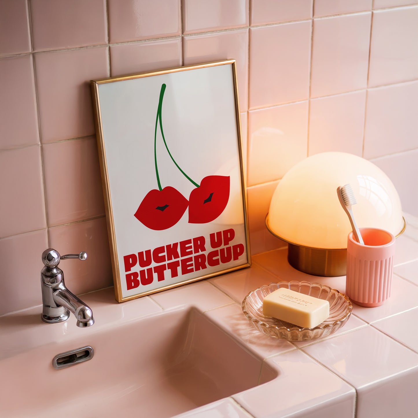 Pucker Up Buttercup Cherry Kiss Art - Digital Print