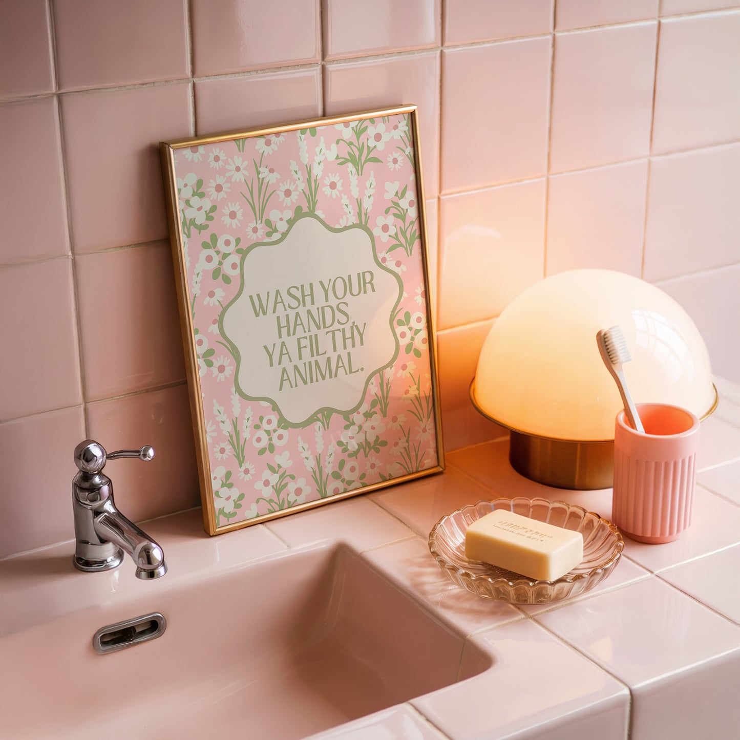Pink Wash Your Hands You Filthy Animal Bathroom Print - Digital Print