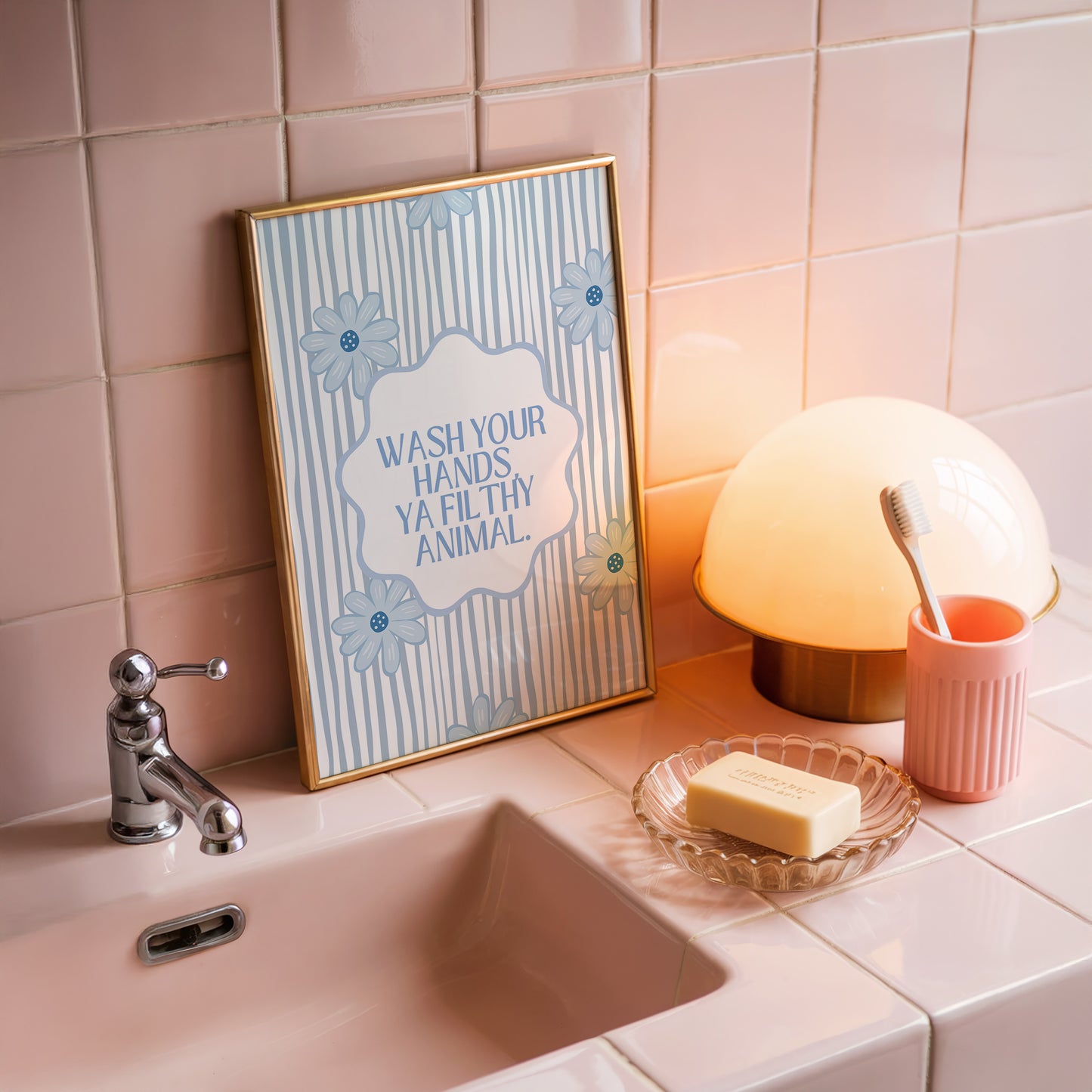 Blue Wash Your Hands You Filthy Animal Bathroom Print - Digital Print