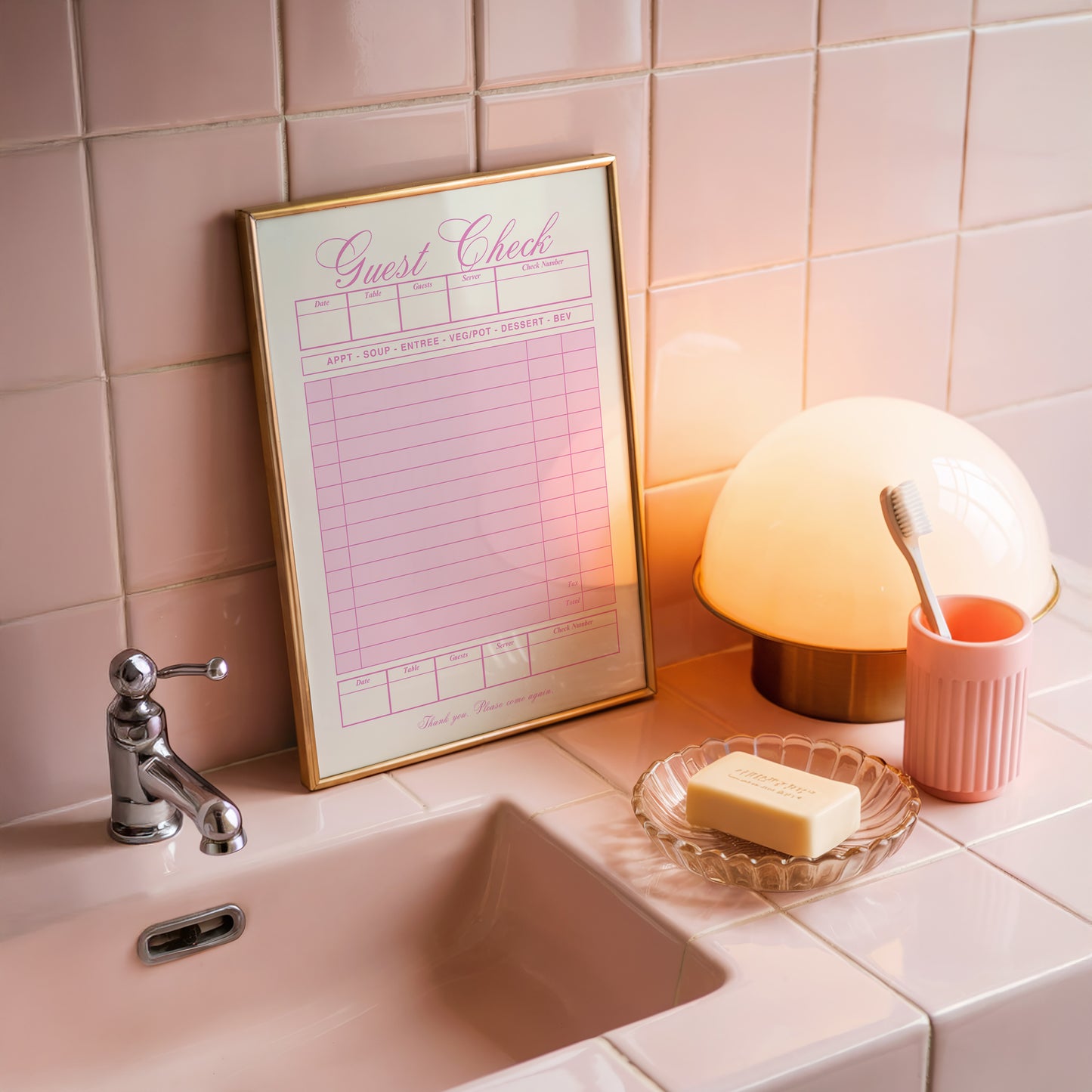 Retro Pink Blank Guest Check - Digital Print