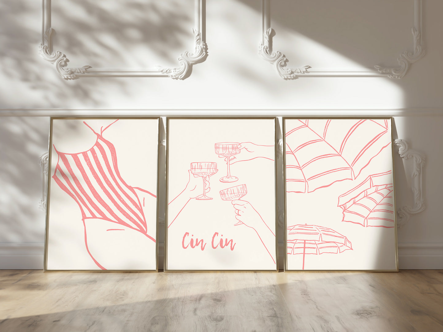 Coastal Coral Seaside Art Set of 3 Gallery Prints - Digital Print