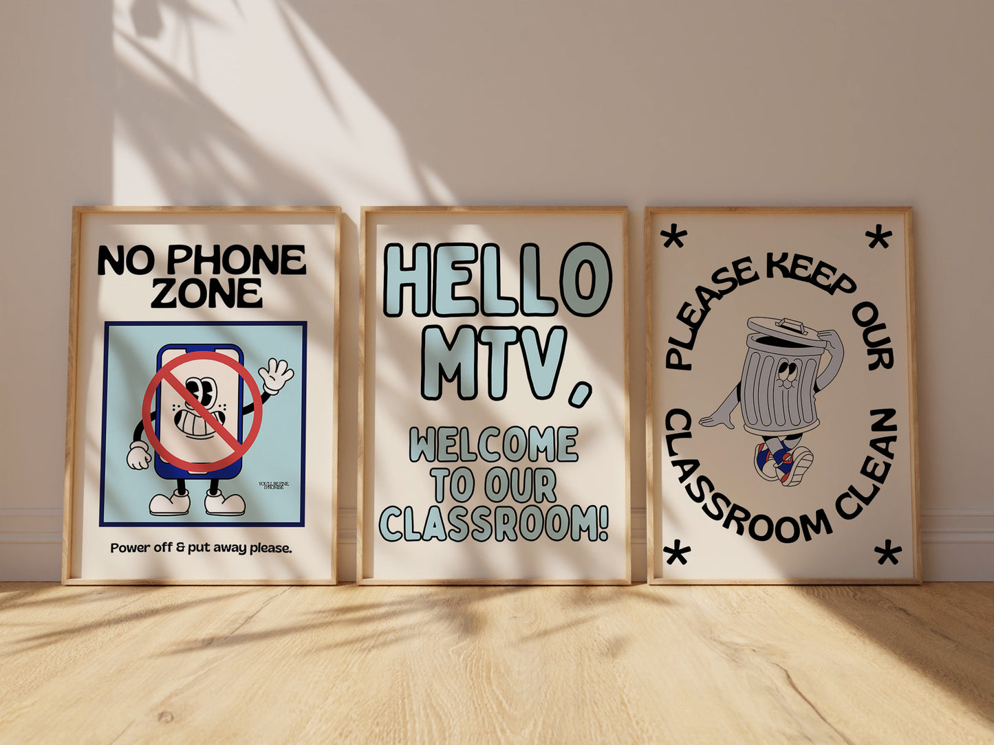 Classroom Rules Retro Character Art Set of 3 - Digital Print