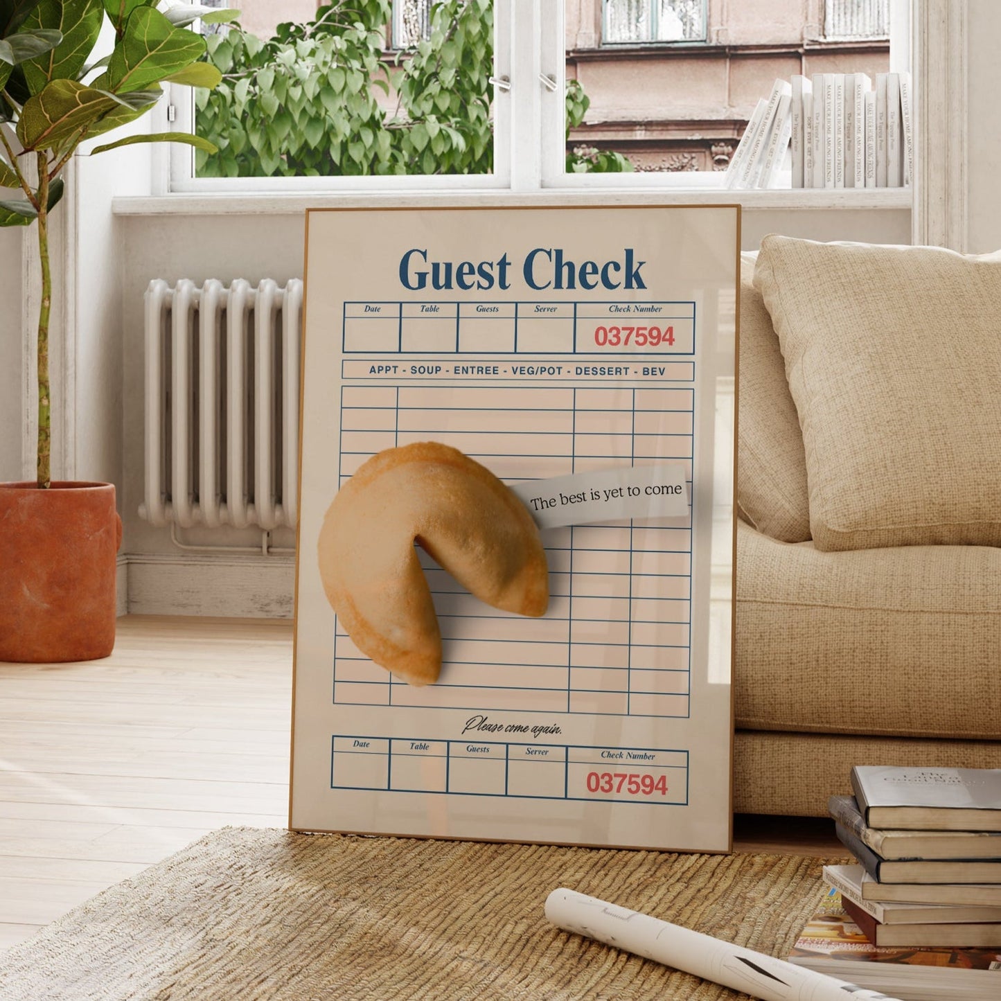Guest Check with Fortune Cookie Quote " The Best is yet to come " Wall Art