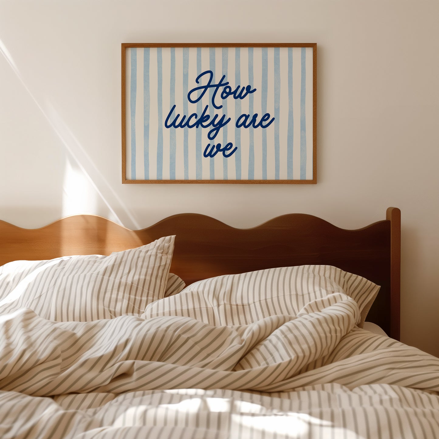 How Lucky Are We Blue Striped Print - Digital Print