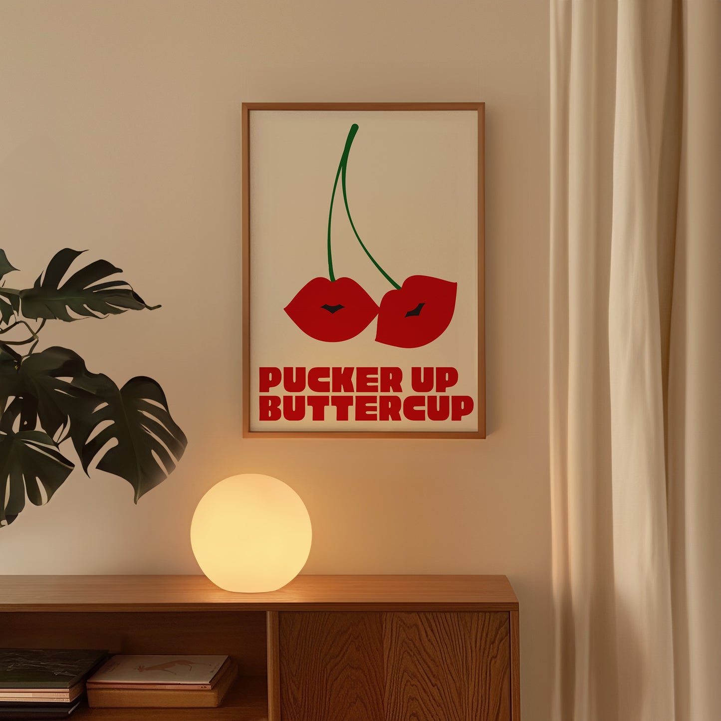 Pucker Up Buttercup Cherry Kiss Art - Digital Print