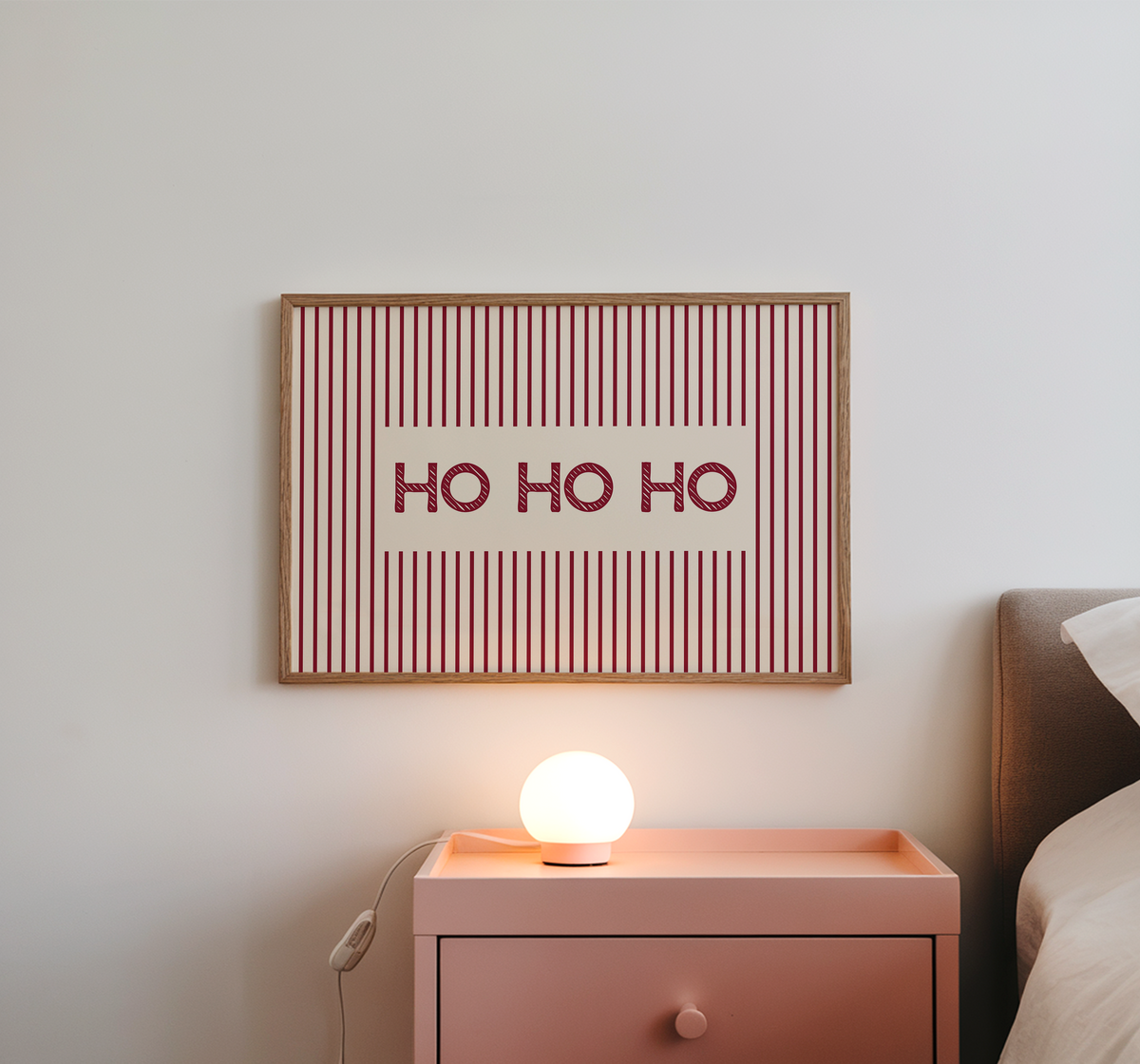 Ho Ho Ho Print | Red Pinstripe Christmas Wall Art